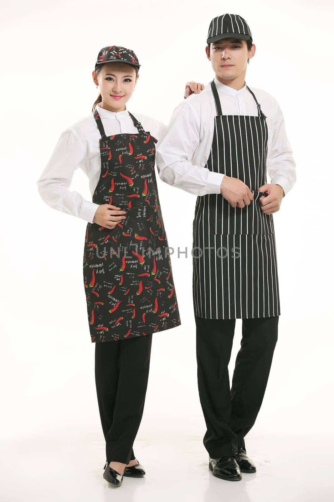 Wear clothing occupation Chinese waiters in white background