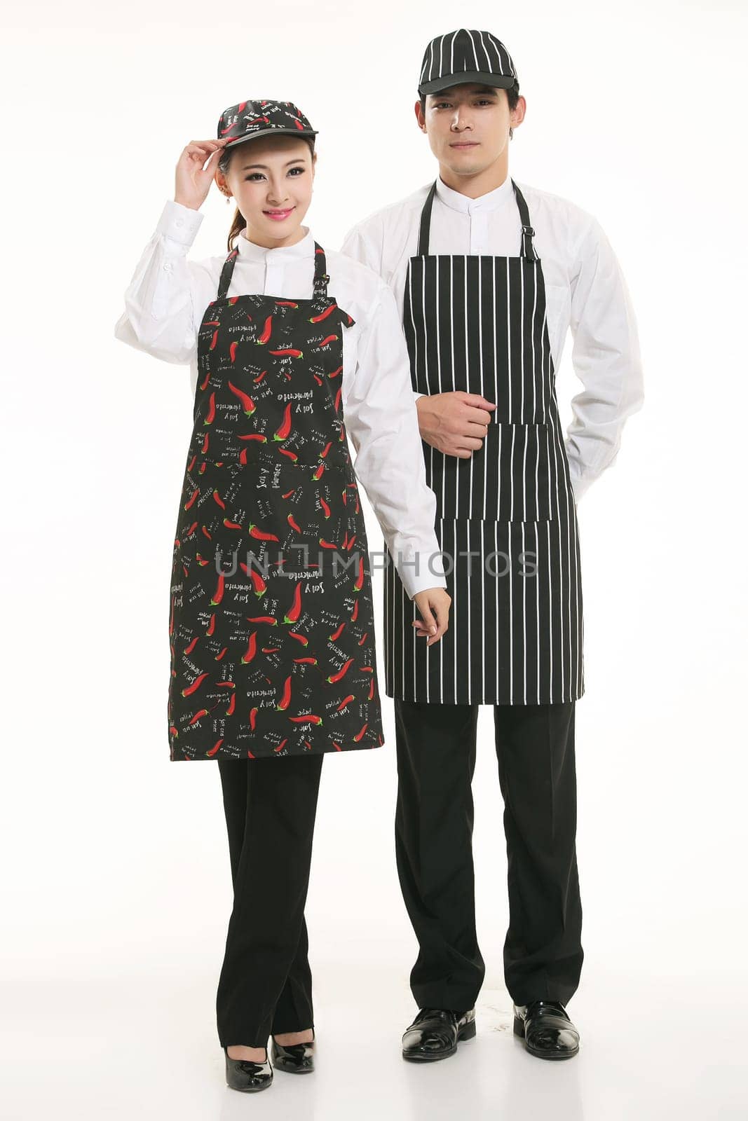 Wear clothing occupation Chinese waiters in white background