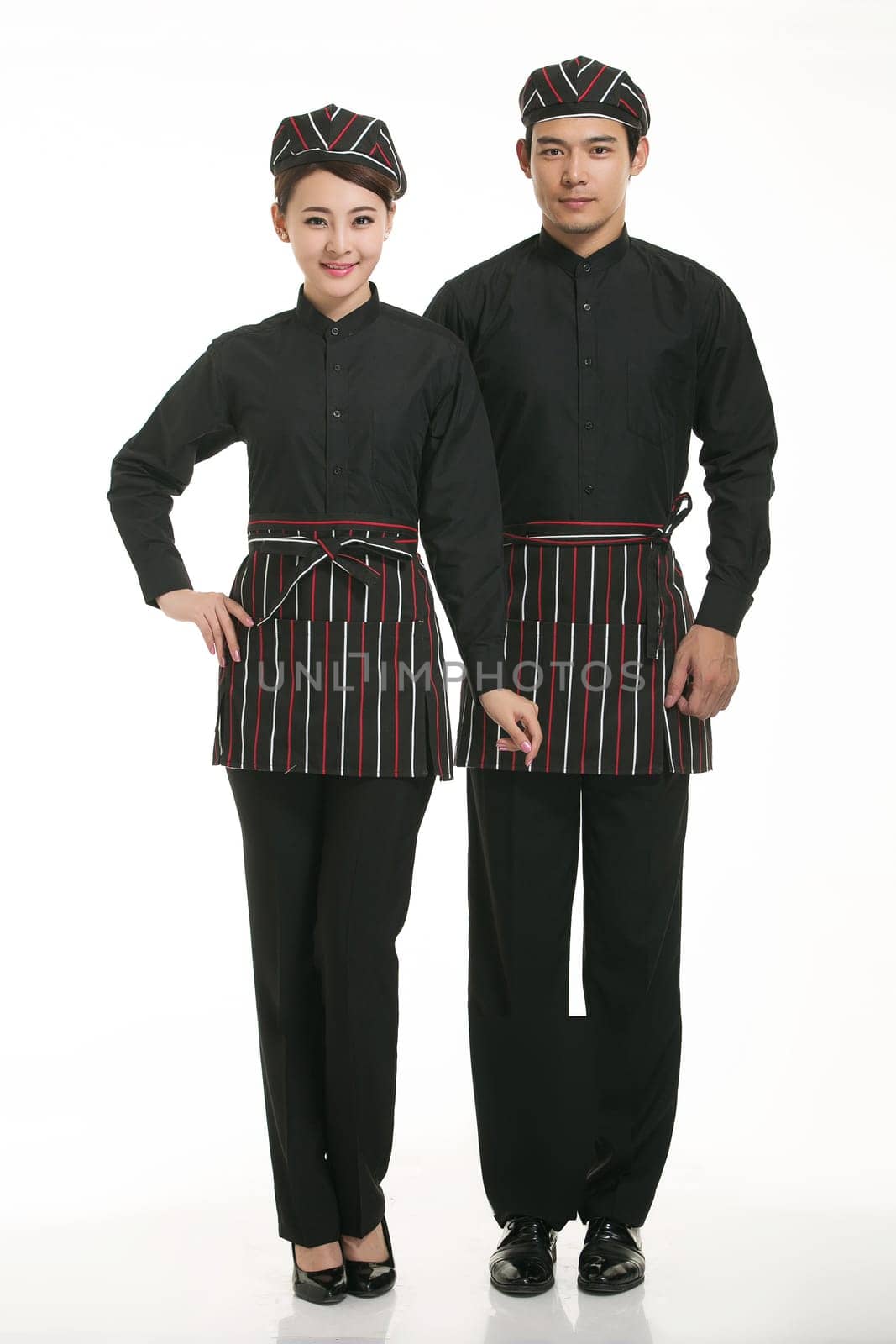 Wear clothing occupation Chinese waiters in white background