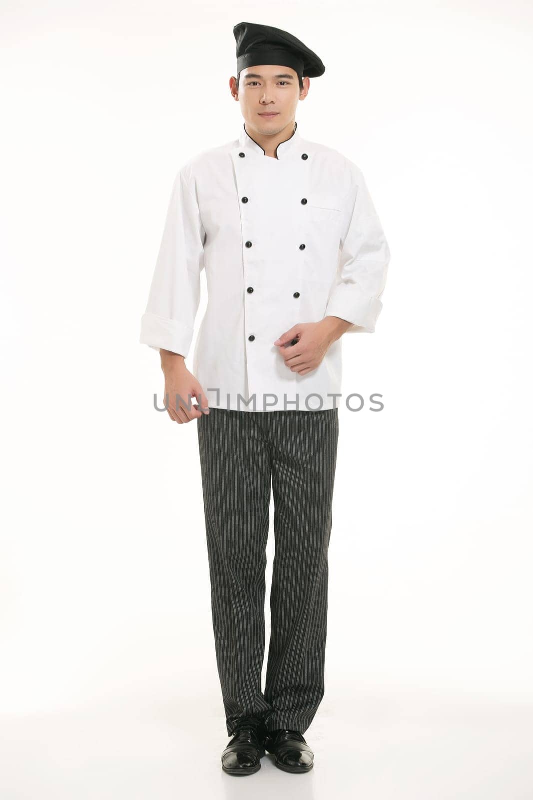 Wear clothing occupation Chinese waiters in white background