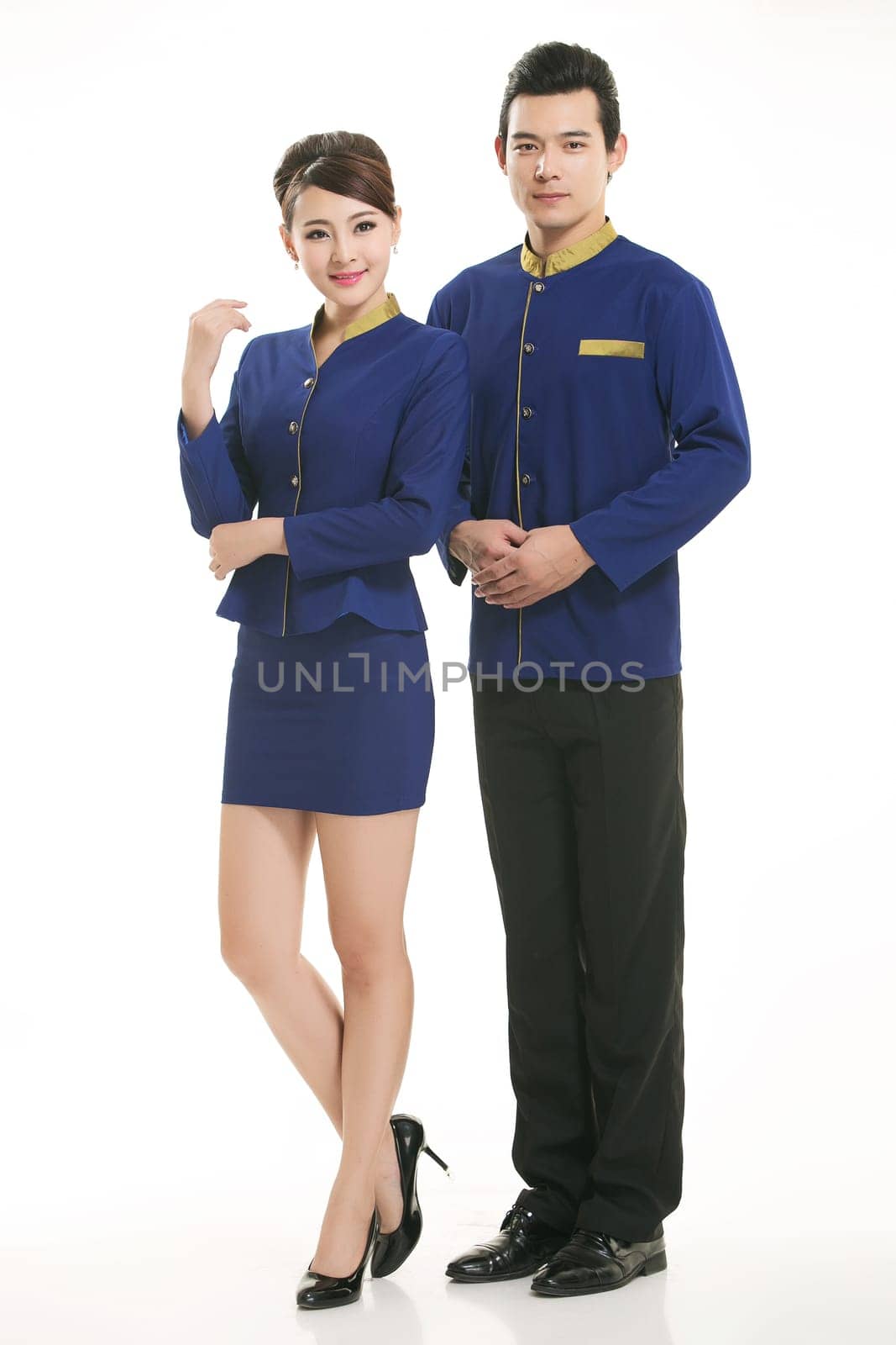 Wear clothing occupation Chinese waiters in white background