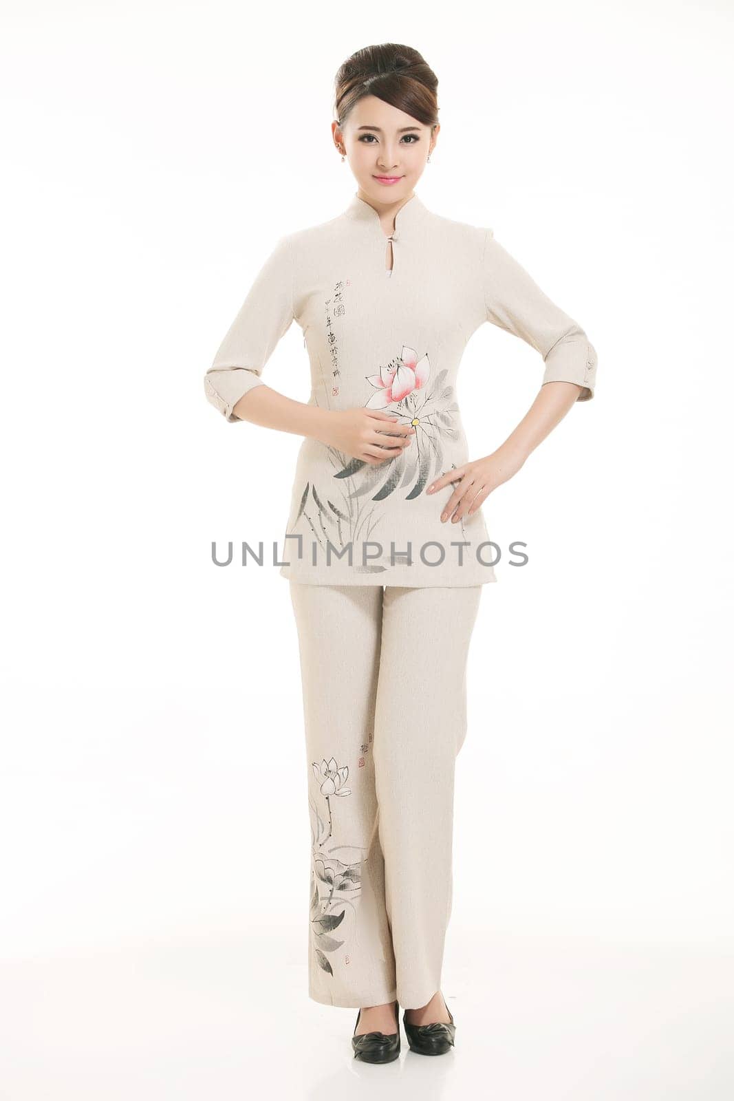 Wear clothing occupation Chinese waiters in white background