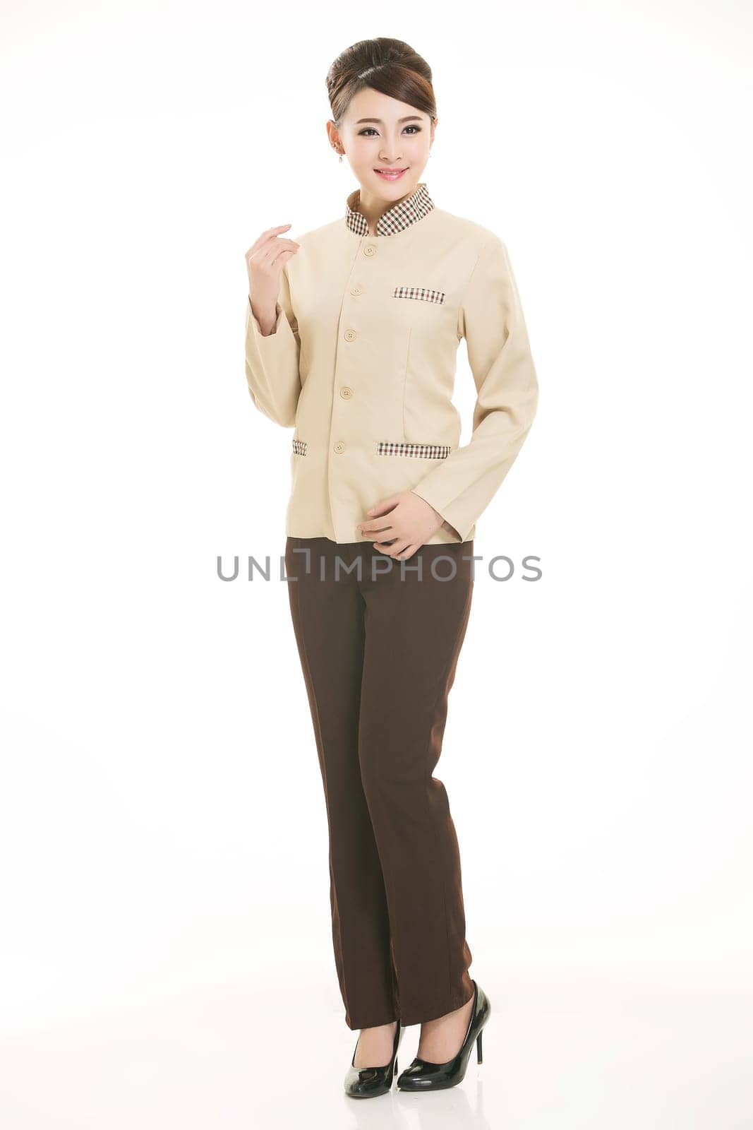 In a variety of occupation clothing cleaners stand in front of a white background
