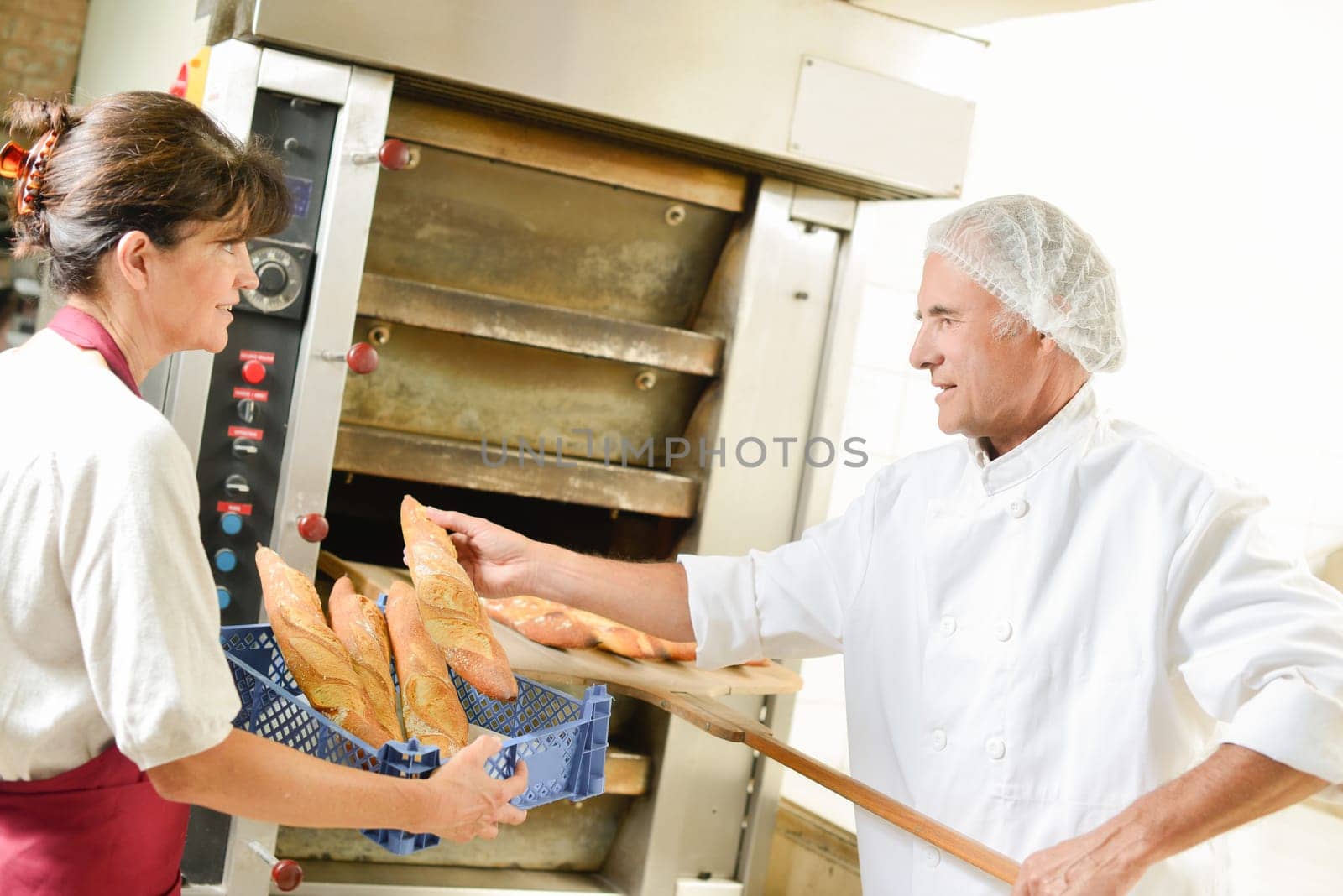 Fresh bread coming out of the oven