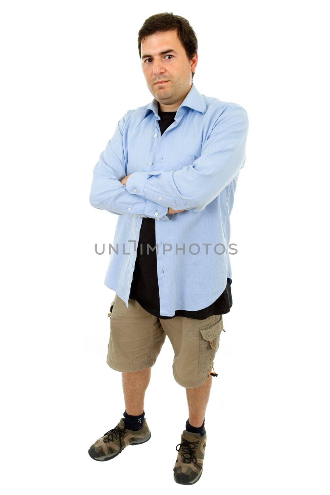 young casual man full body in a white background
