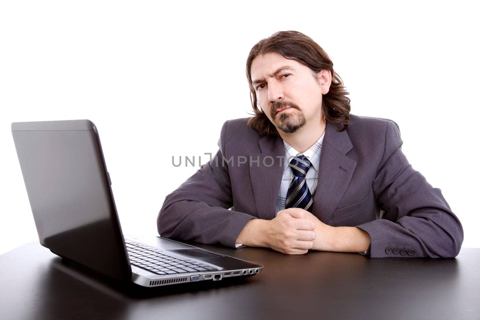 young business man working with is laptop, isolated