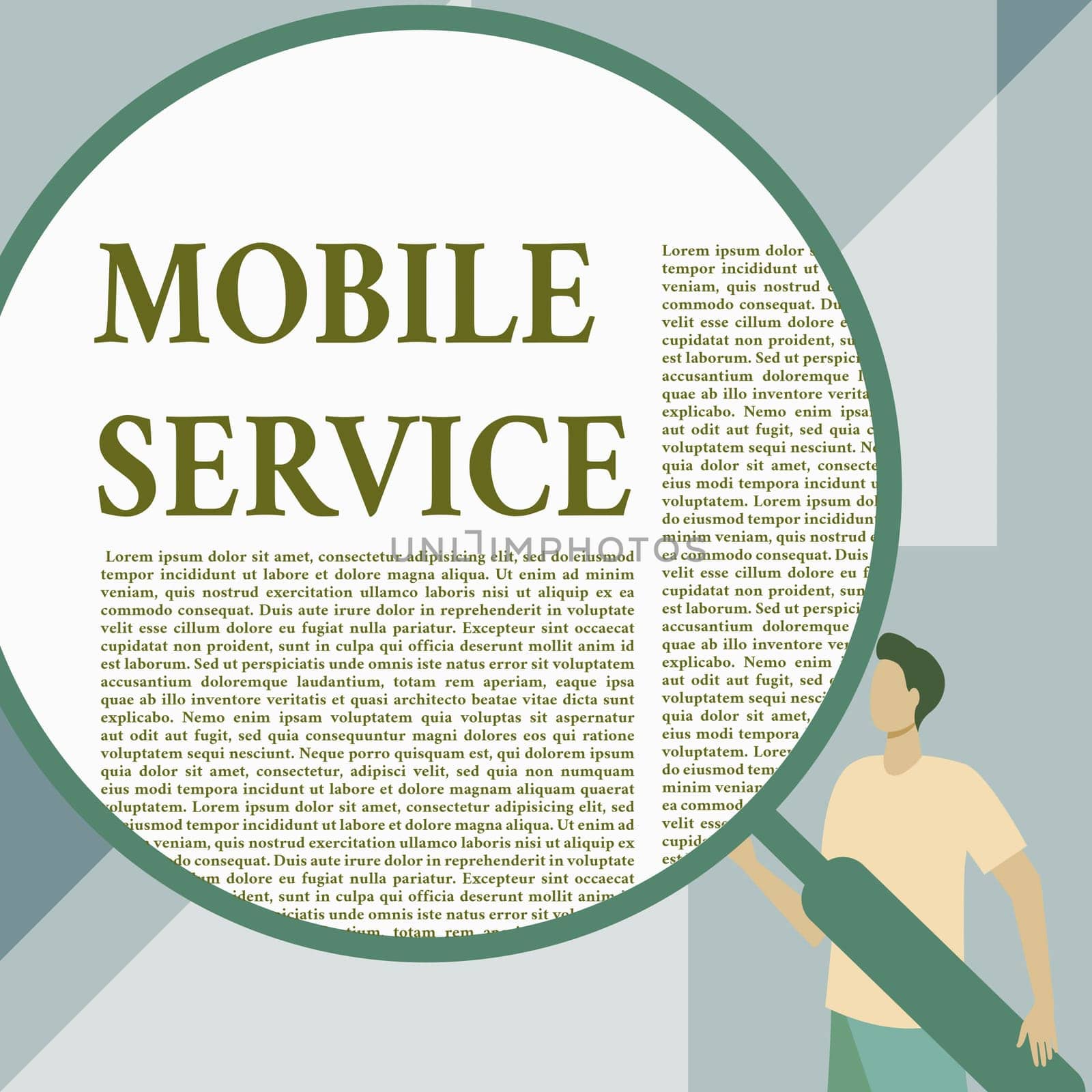 Conceptual caption Mobile Service, Business approach Radio communication utility between mobile and land stations Gentleman Drawing Standing Holding Large Magnifying Glass.