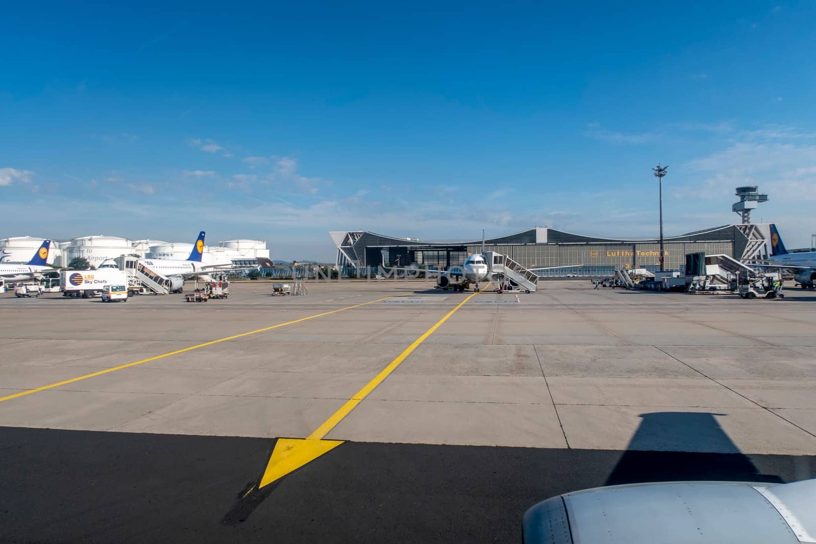 Frankfurt, Germany - July 24, 2014: Lufthansa aircraft parking at the apron in Frankfurt, Germany.