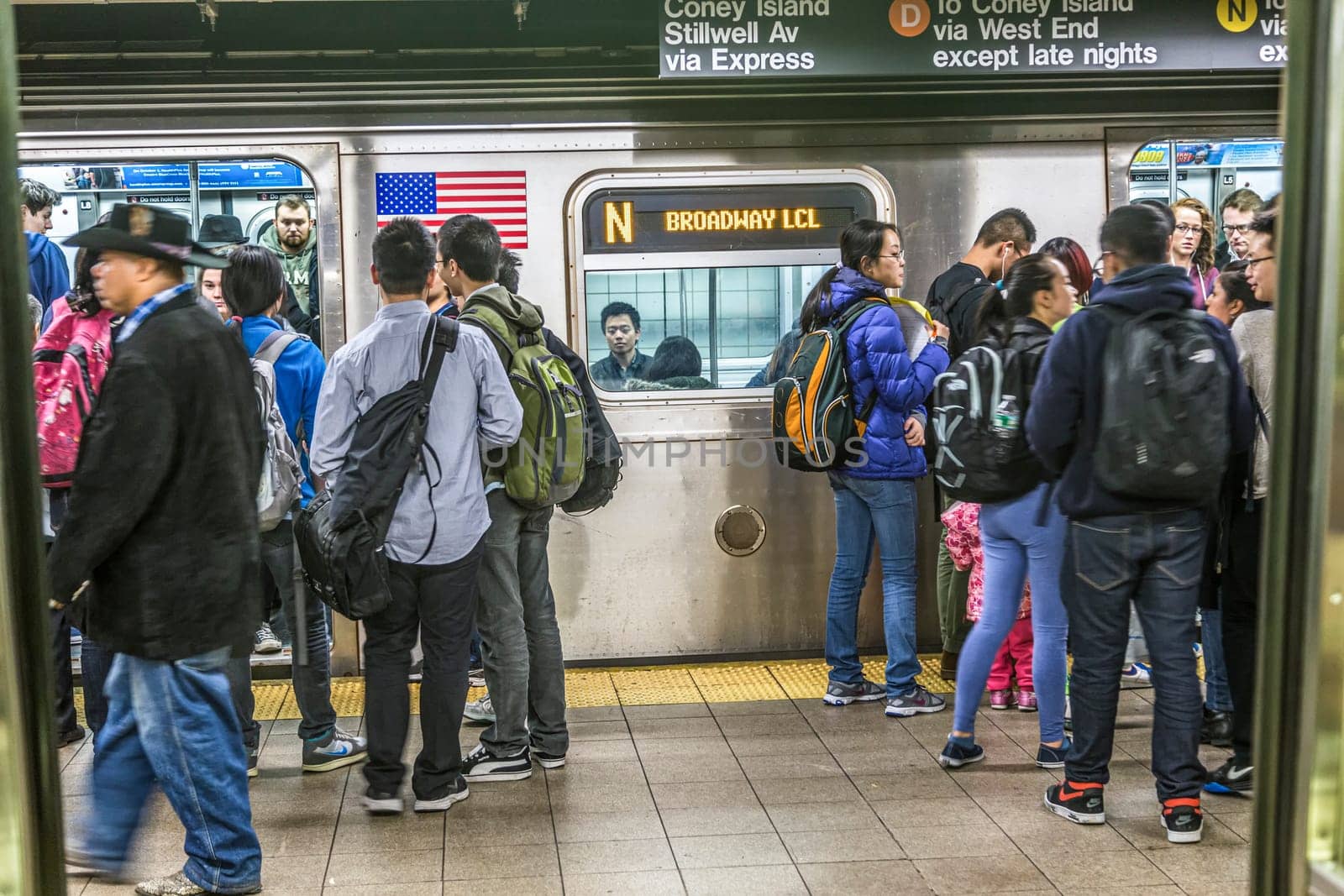 New York, USA - October 20, 2015: people wait at the Metro station Barclays station in Brooklyn for the arriving and departing Metro.