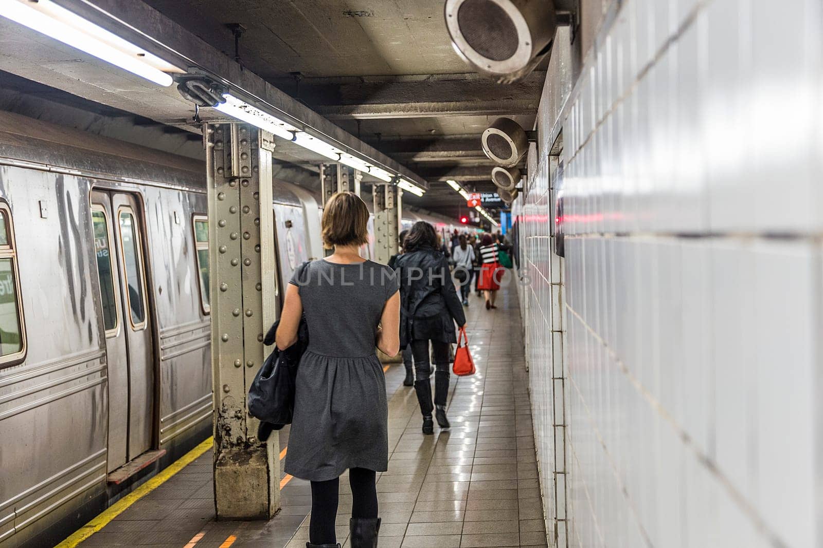 New York, USA - October 20, 2015: people wait at the Metro station Barclays station in Brooklyn for the arriving and departing Metro.