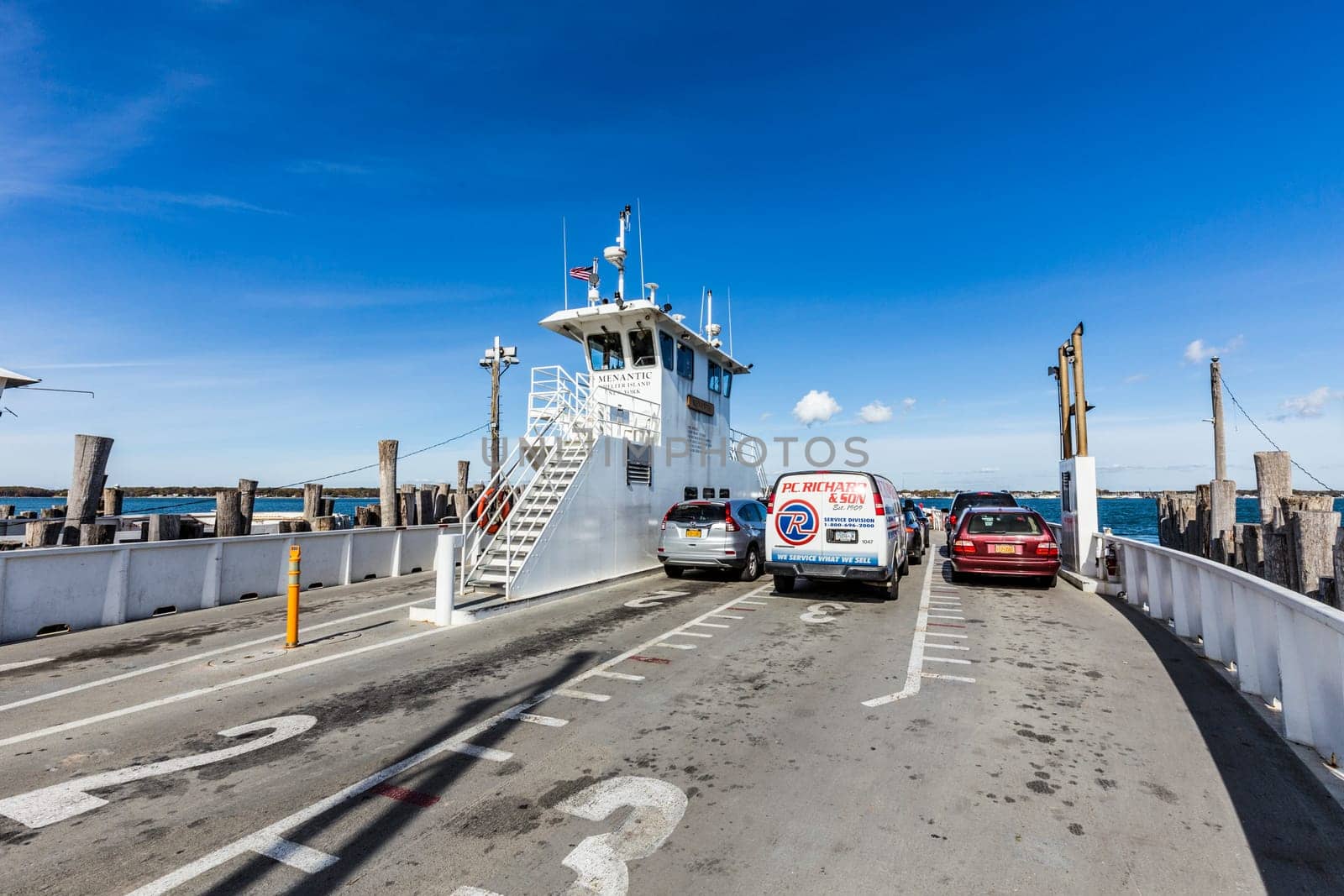 Sterling, USA - October 27, 2015: crossing the canal at Peconic river with the south ferry at Sterling, USA.