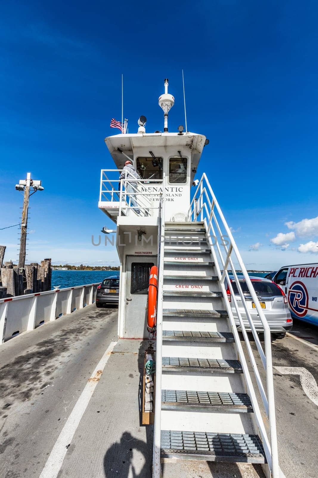 Sterling, USA - October 27, 2015: crossing the canal at Peconic river with the south ferry at Sterling, USA.