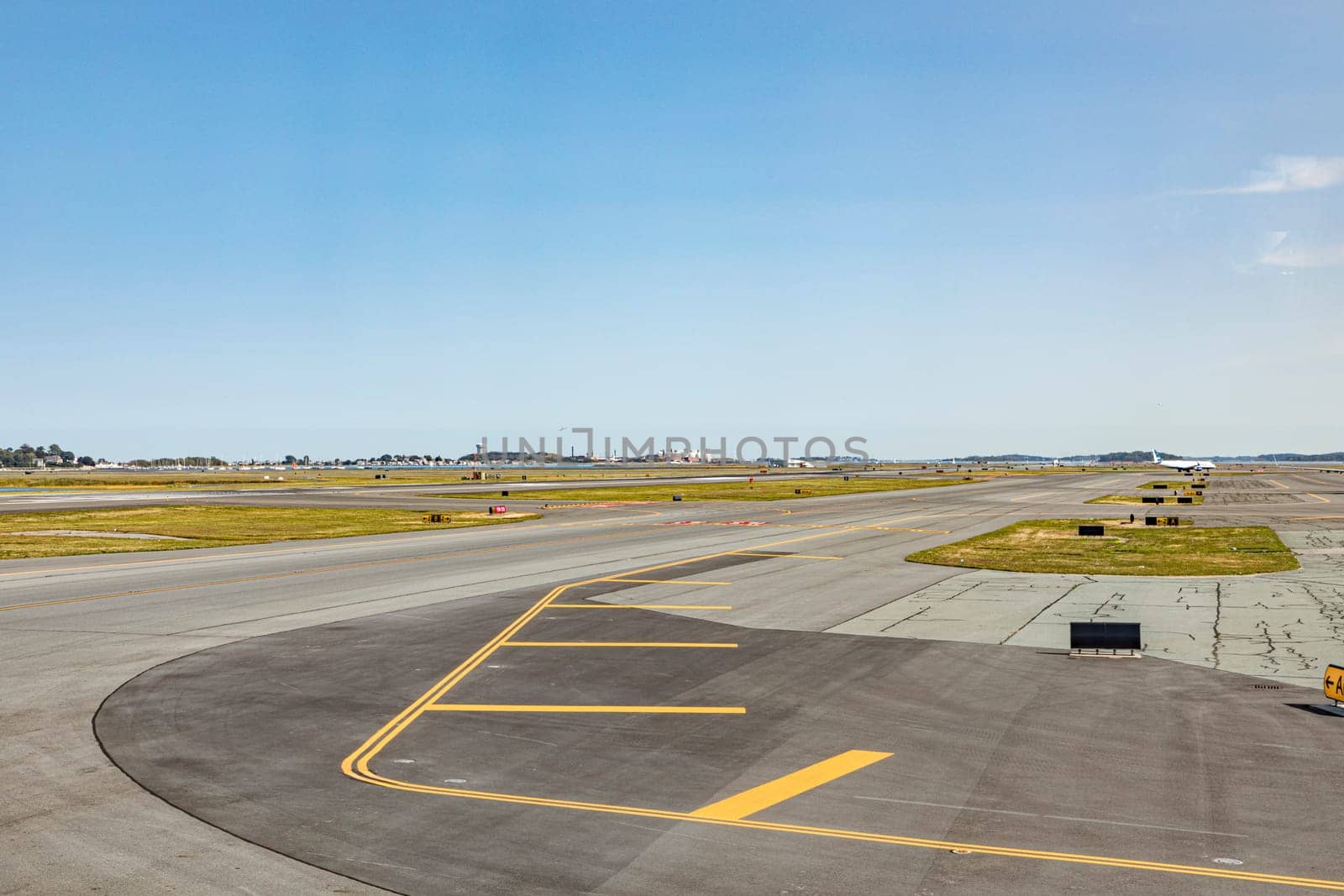 Boston, USA - September 11, 2017: runway at Boston Logan international airport, USA.