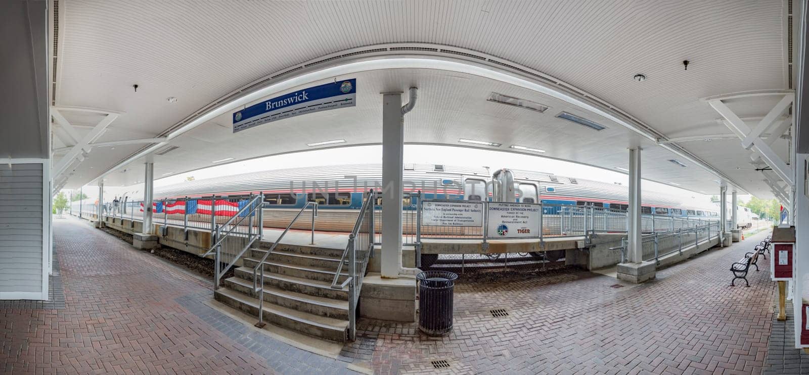 Brunswick, USA - September 16, 2017: railway station with waiting train in Brunswick, USA.