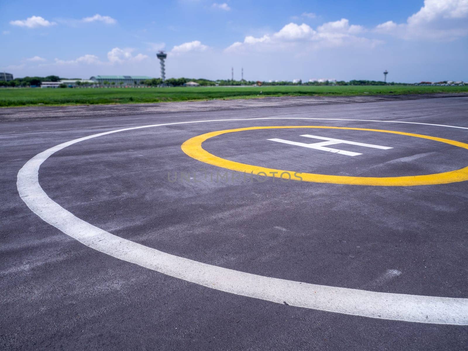the Private Helicopter sing parking area in airport