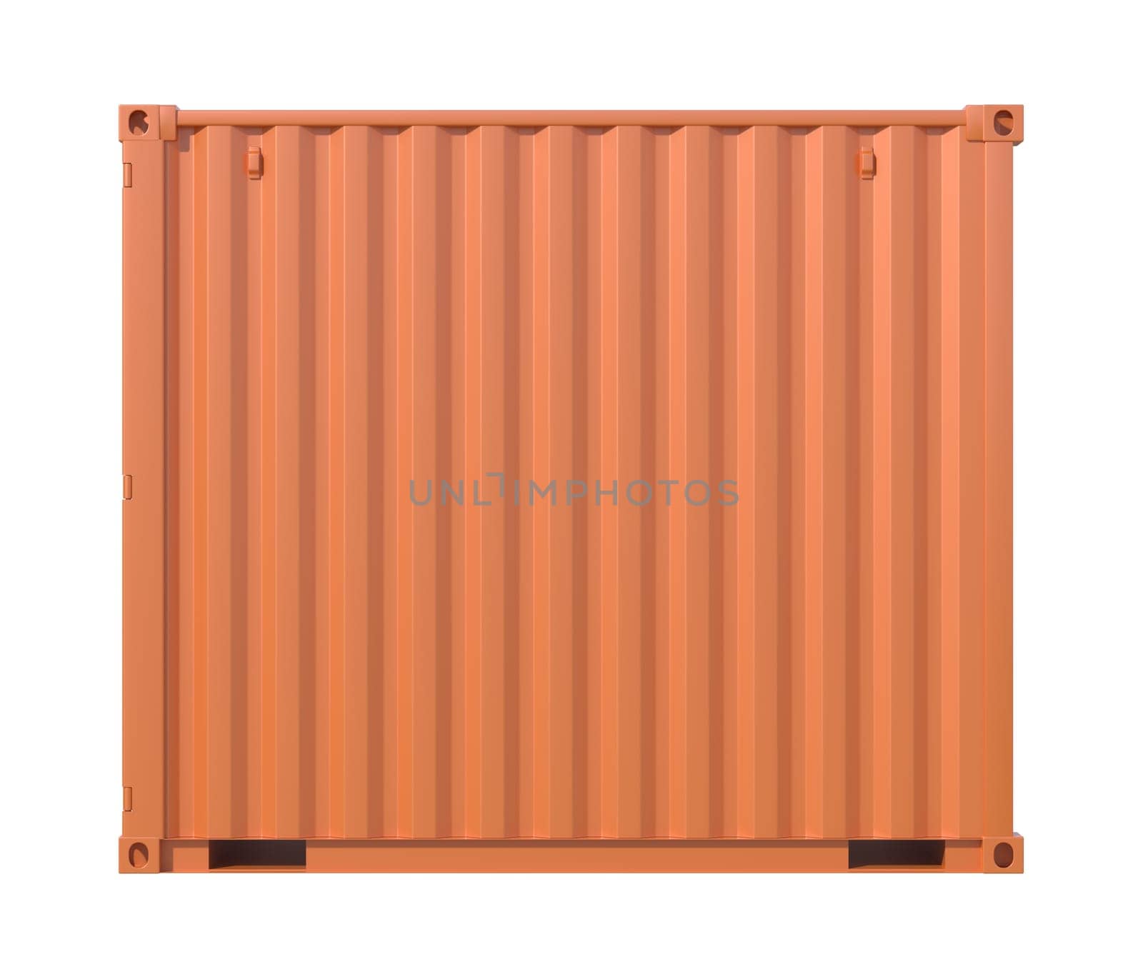 Ship cargo container 10 feet length, side view. Brown metallic freight box isolated on white background. Marine logistics, harbor warehouse, customs, transport shipping concept. 3D illustration