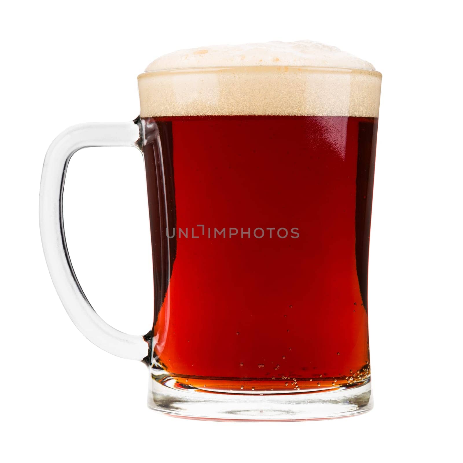 Mug filled with red beer, isolated on white.