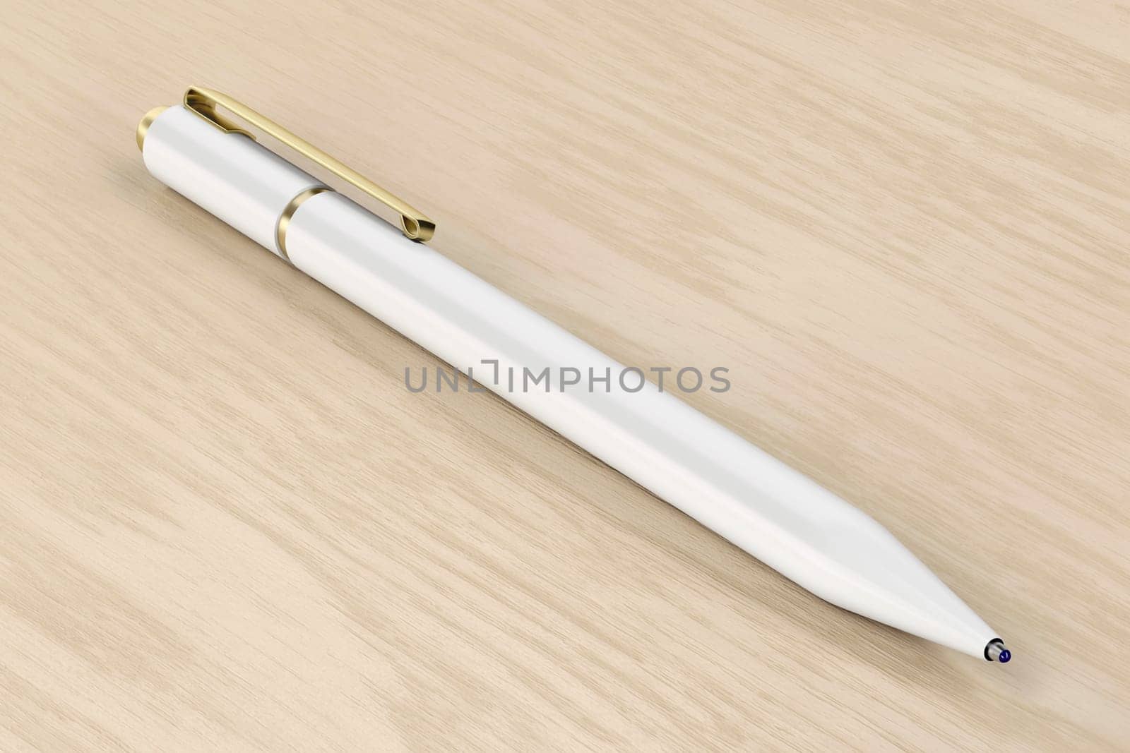 White pen on wooden desk