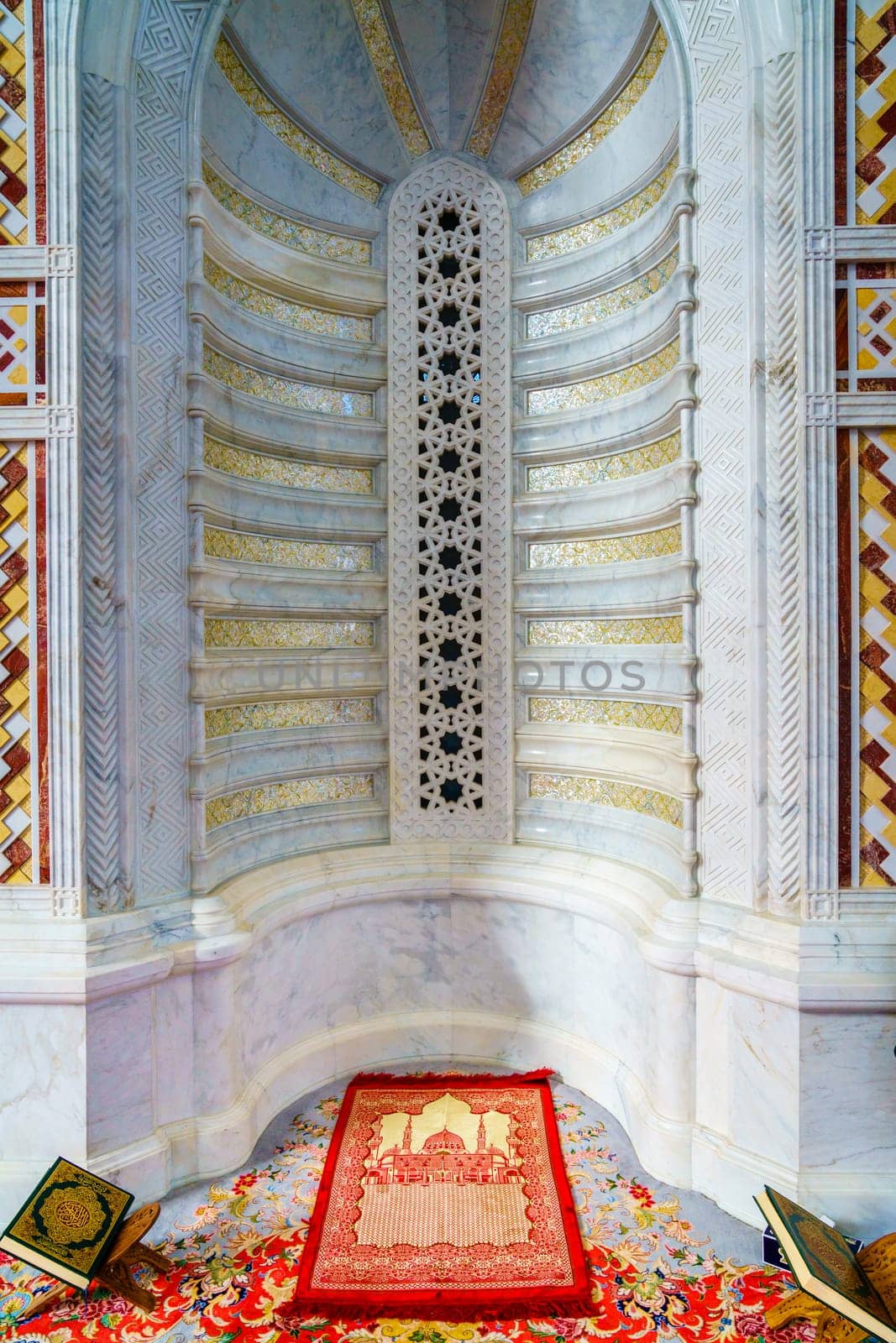 Muscat, Oman, December 4, 2016: The mihrab in the main prayer hall at the Mosque Muhammad al-Amin
