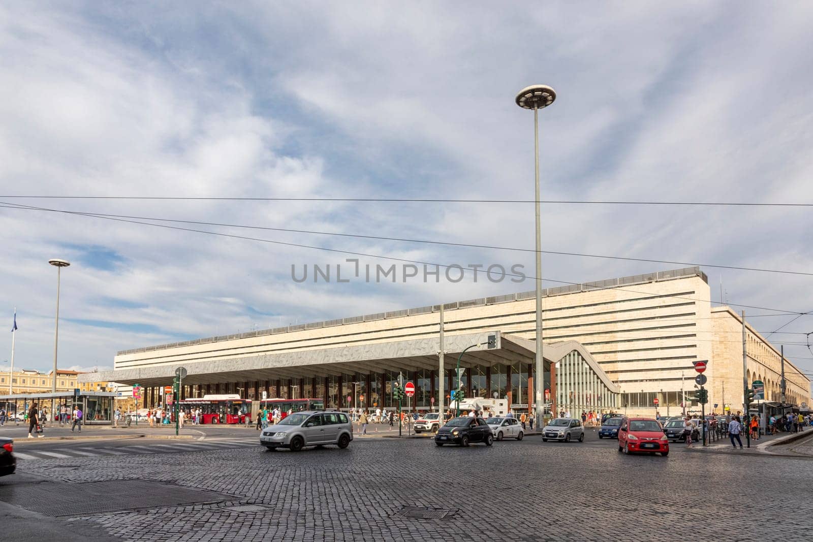 Rome, Italy - August 5, 2021: Train Station Termini Rome  with parking lot for Busses.