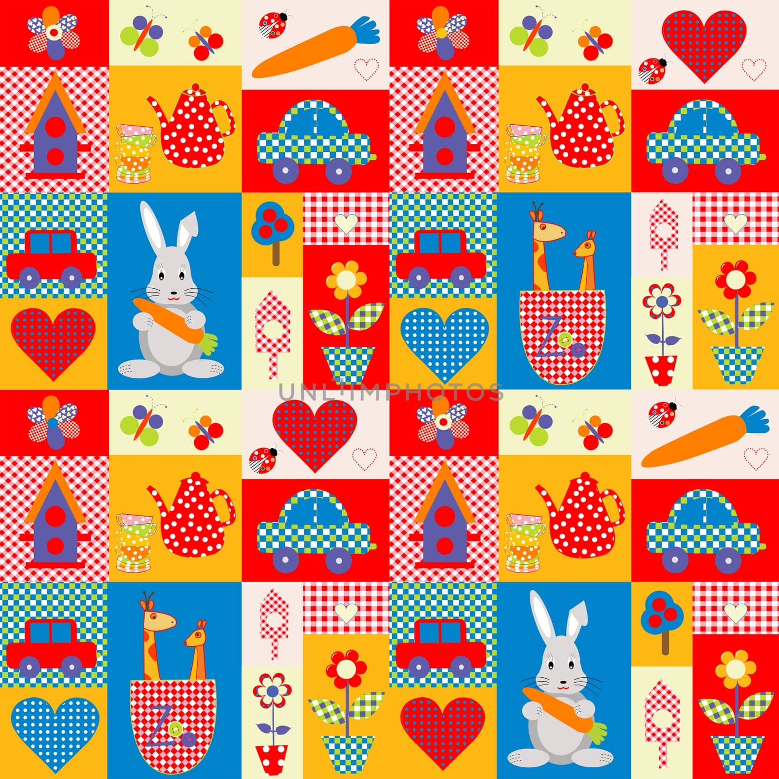 Background for children with cartoon elements and characters