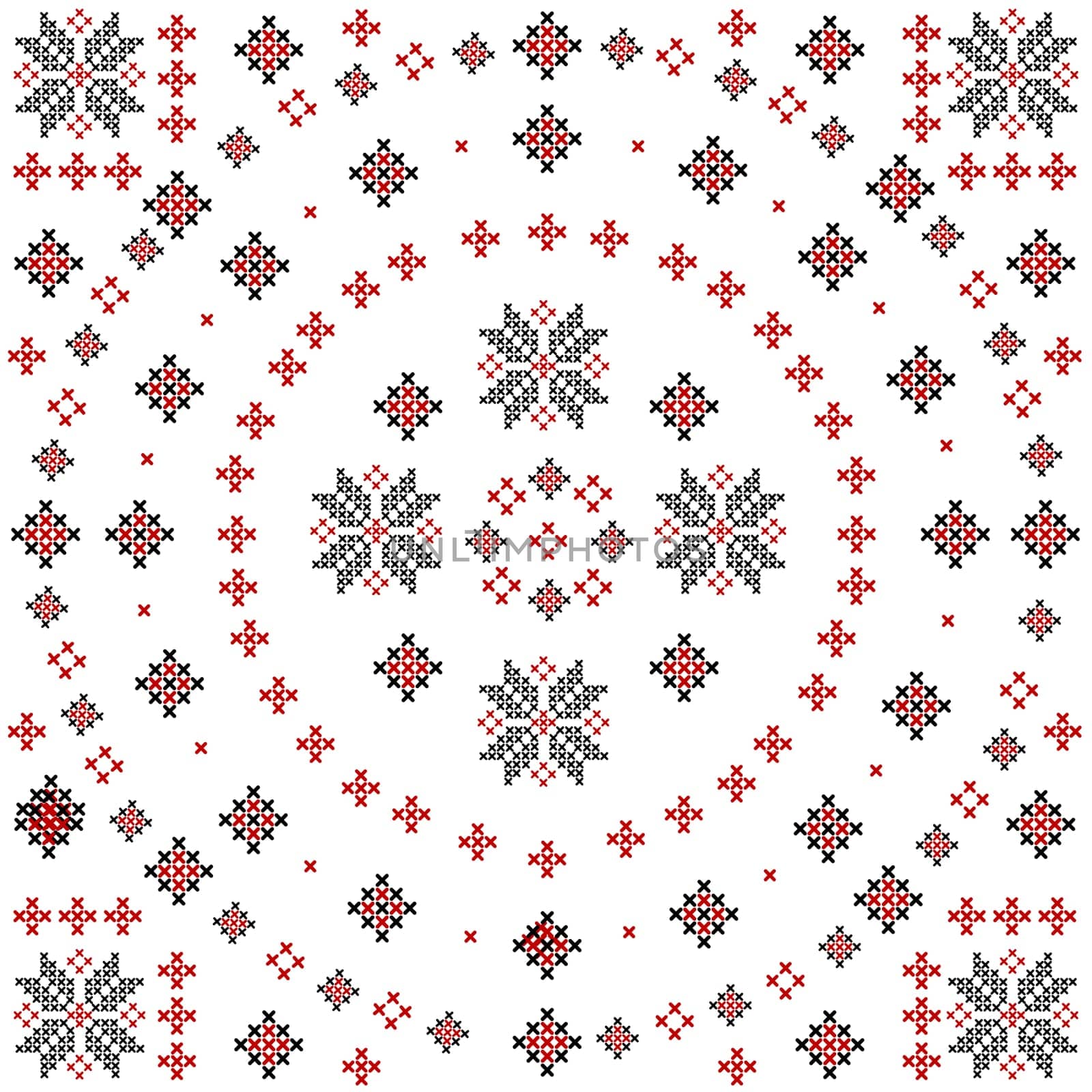 Embroidered cross-stitch round pattern on white background