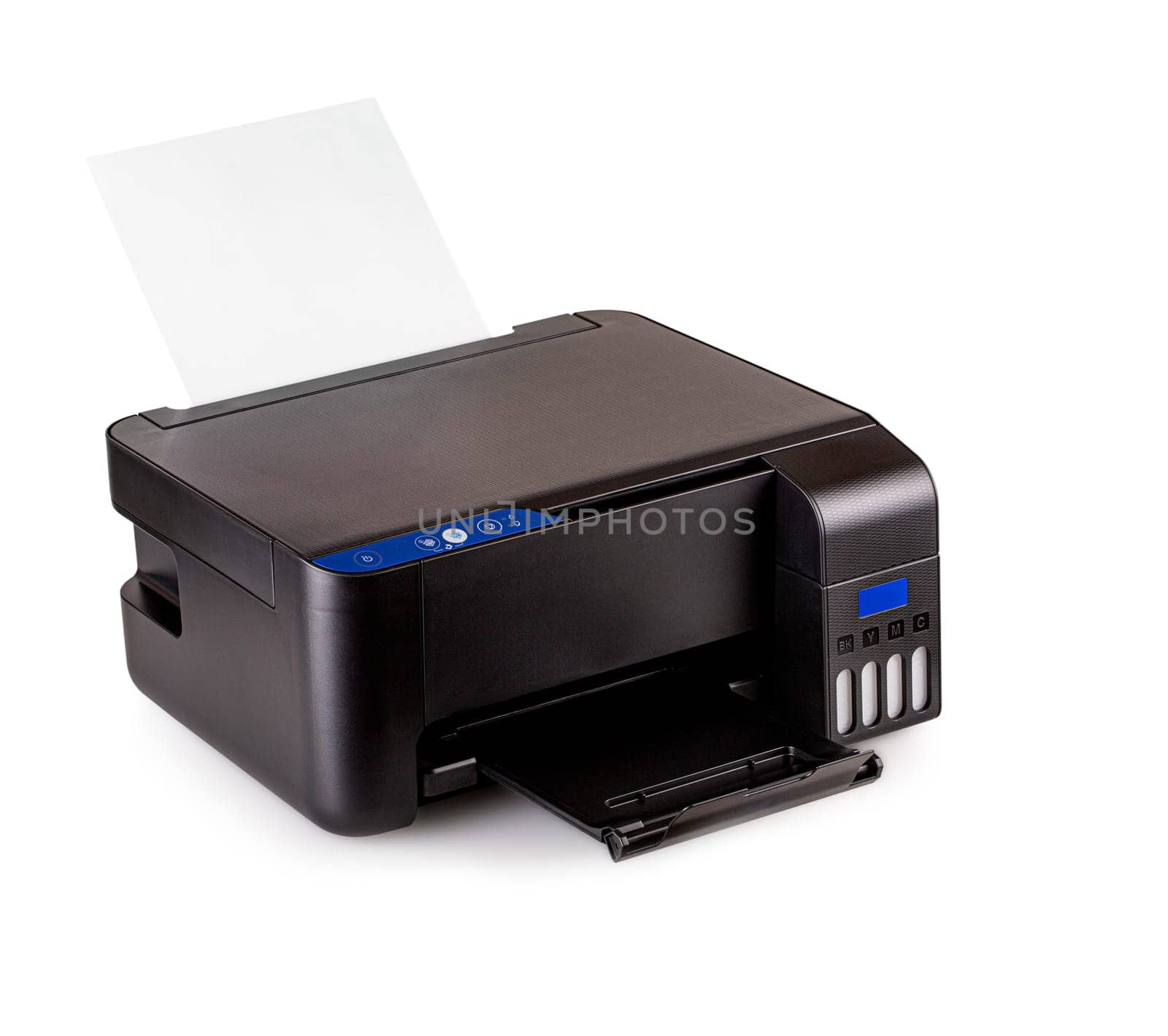 The modern compact colore home printer isolated on white background