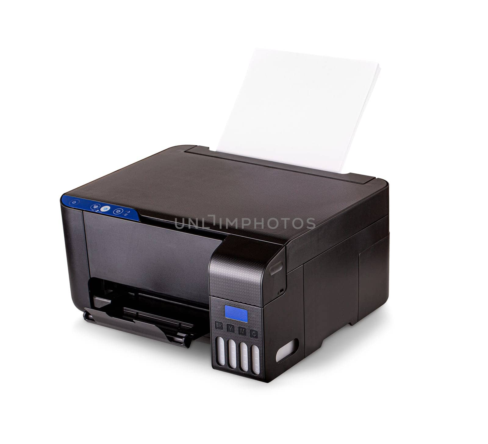 The modern compact colore home printer isolated on white background