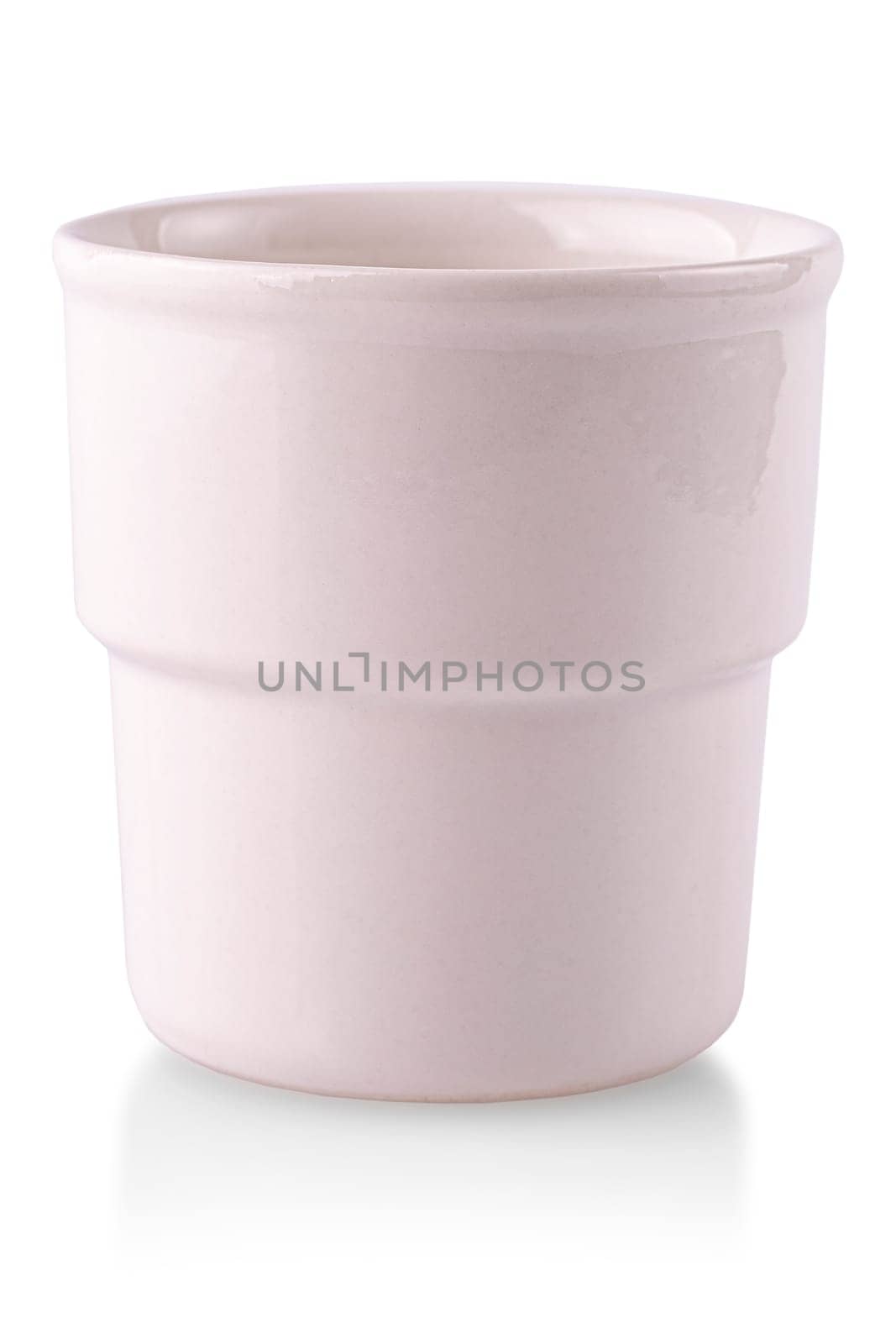 The white porcelain cup without handle isolated on white background