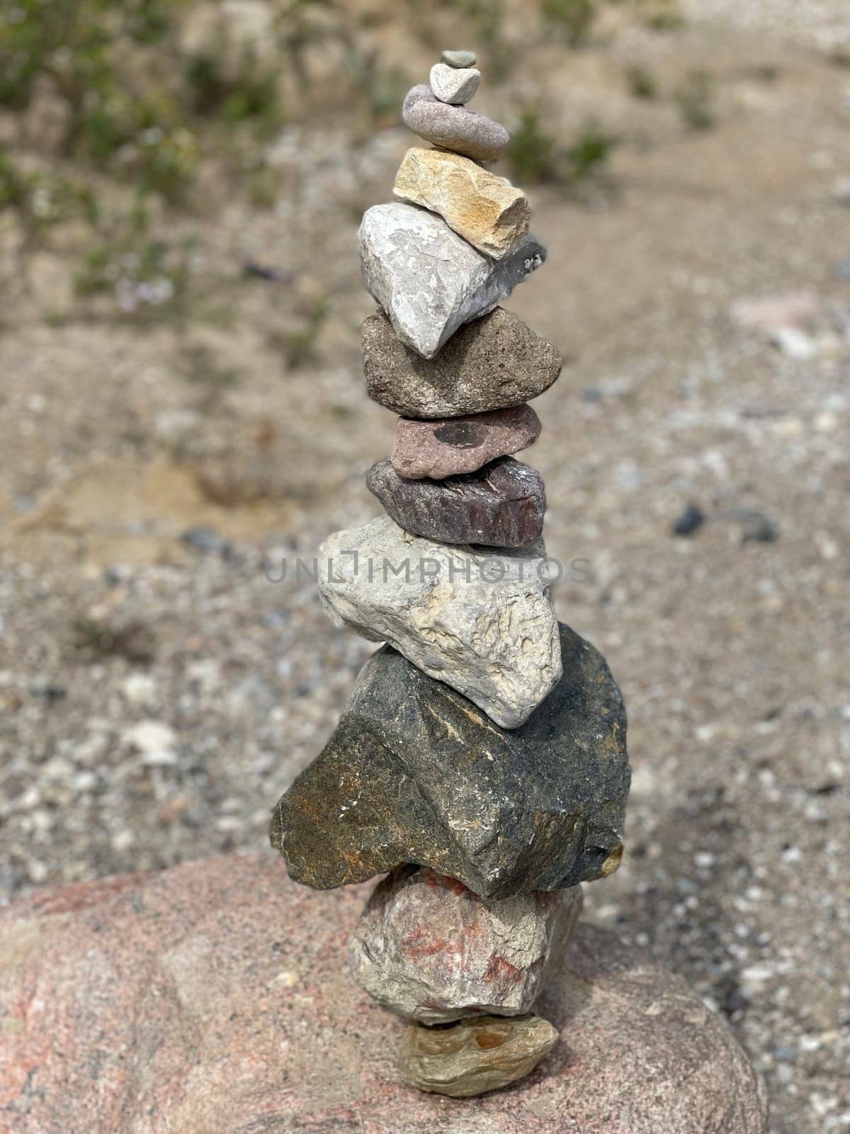 Stone pyramids are stacked stones of various sizes.