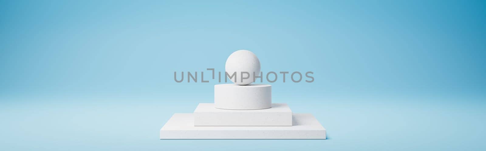 White Stucco Geometric Shapes on Blue Background with Copy Space. 3D Rendering Illustration