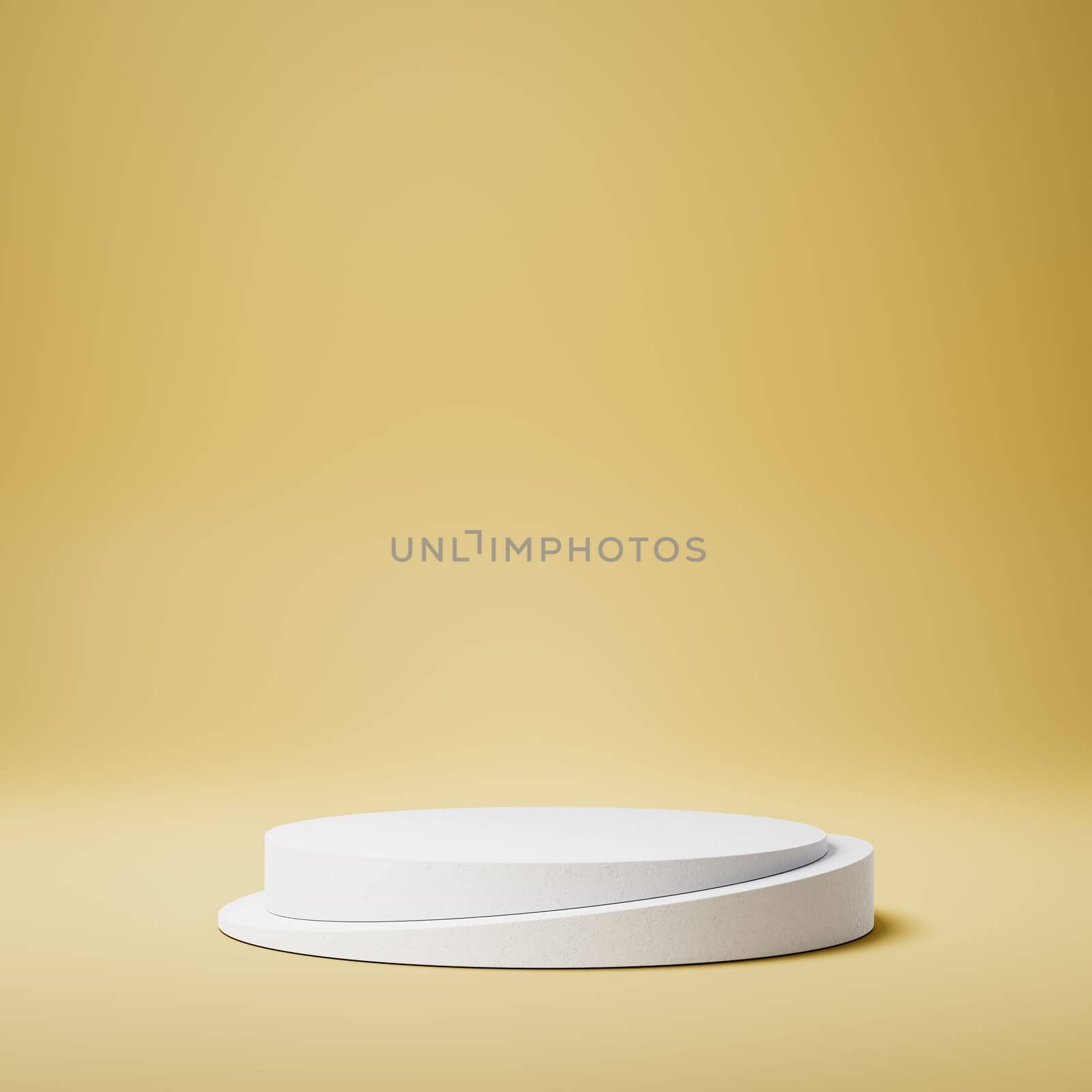 Empty Rounded White Stucco Product Display Stage on Yellow Background. 3D Rendering Illustration