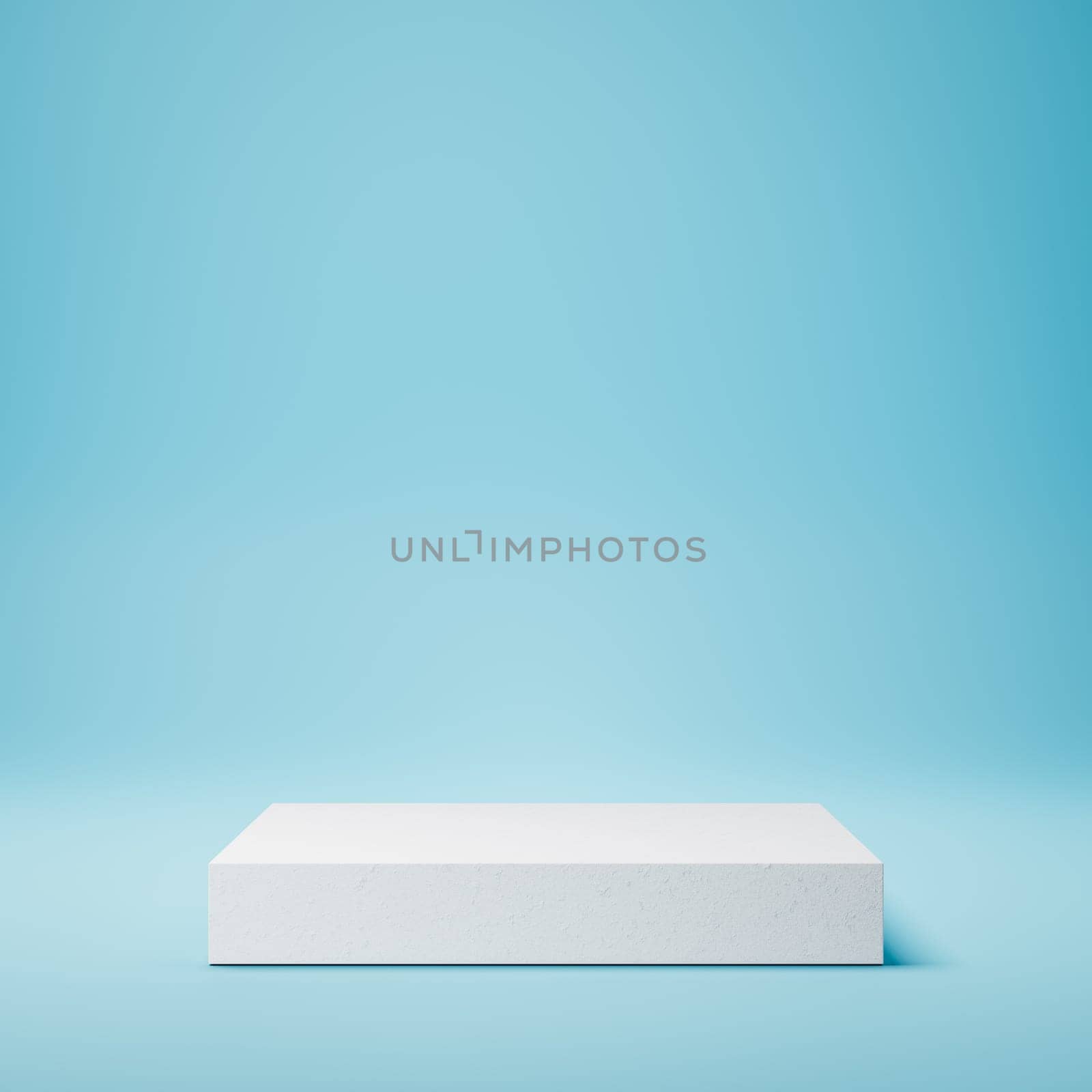 Empty Squared White Stucco Product Display Podium on Blue Background. 3D Rendering Illustration