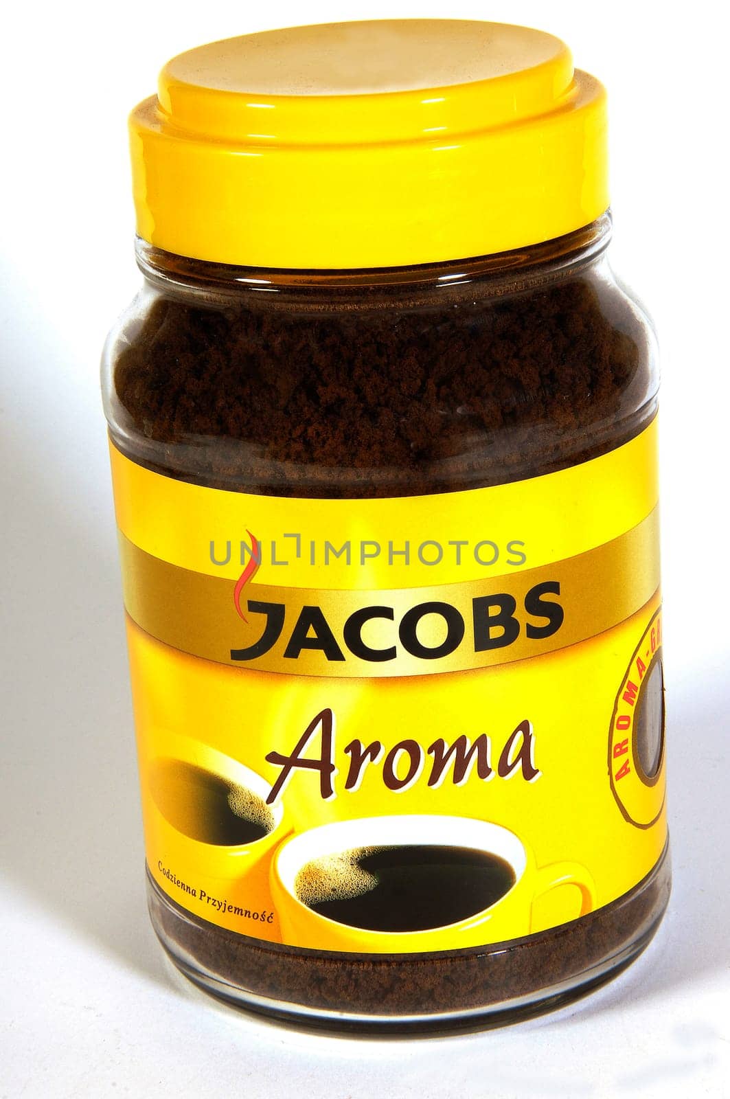 Jacobs aroma coffee on a white background