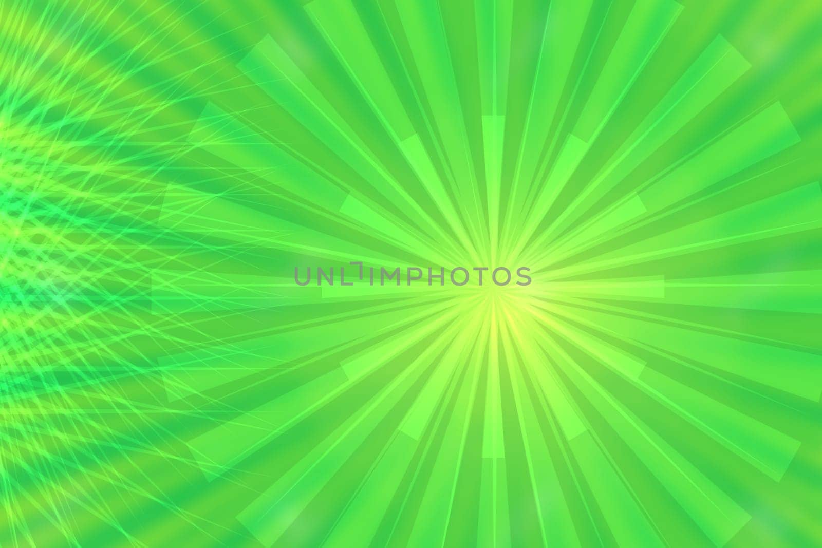 Abstract fractal green yellow elegant background texture with bright rays of light. Fluid turbulence and galaxy formation. Useful for technology and science or business backdrop.