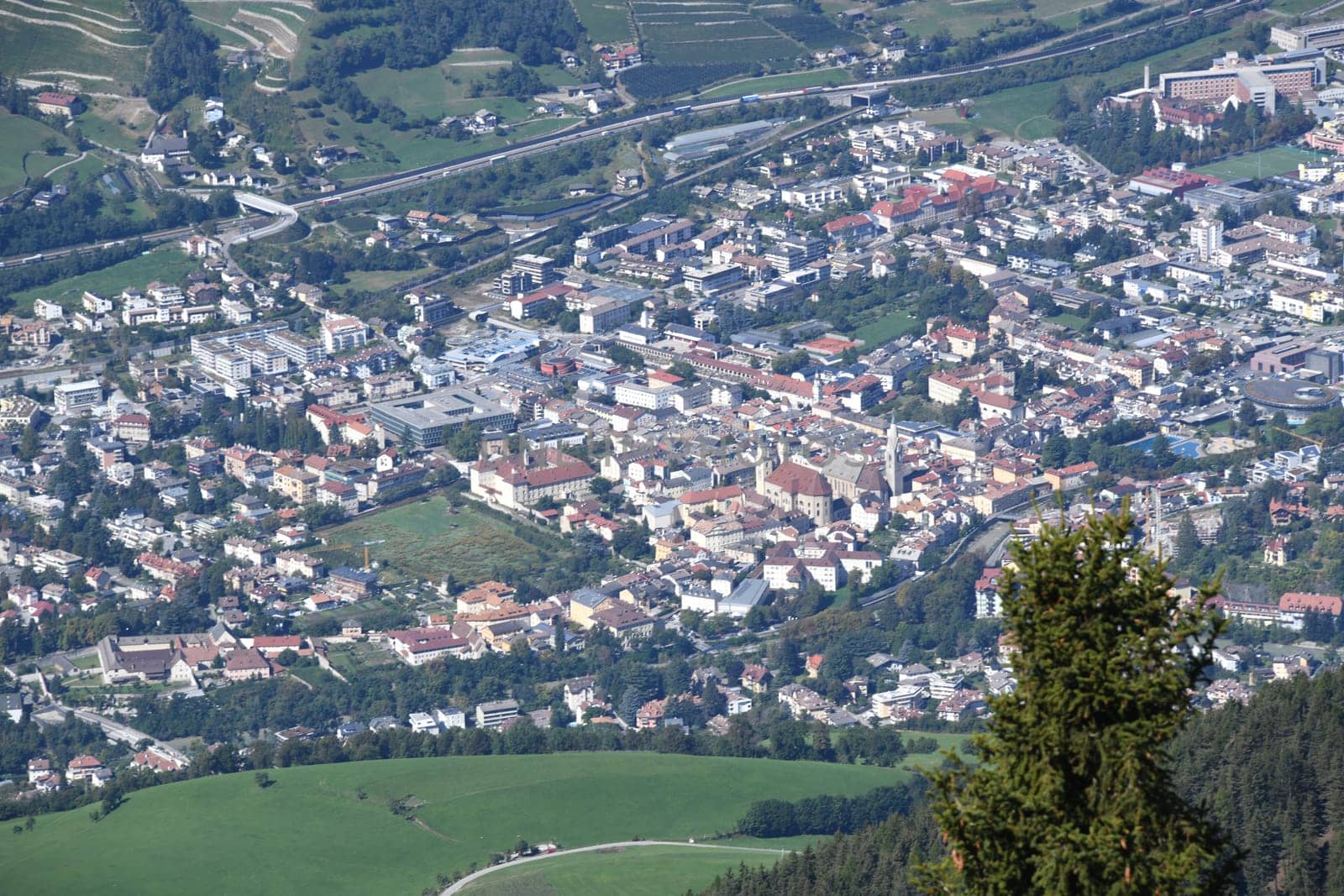 An aerial view of Brixen in South Tyrol - Trentino,Italy. The city is located on the Eisack River in the Eisack Valley about 40 km north of Bozen.