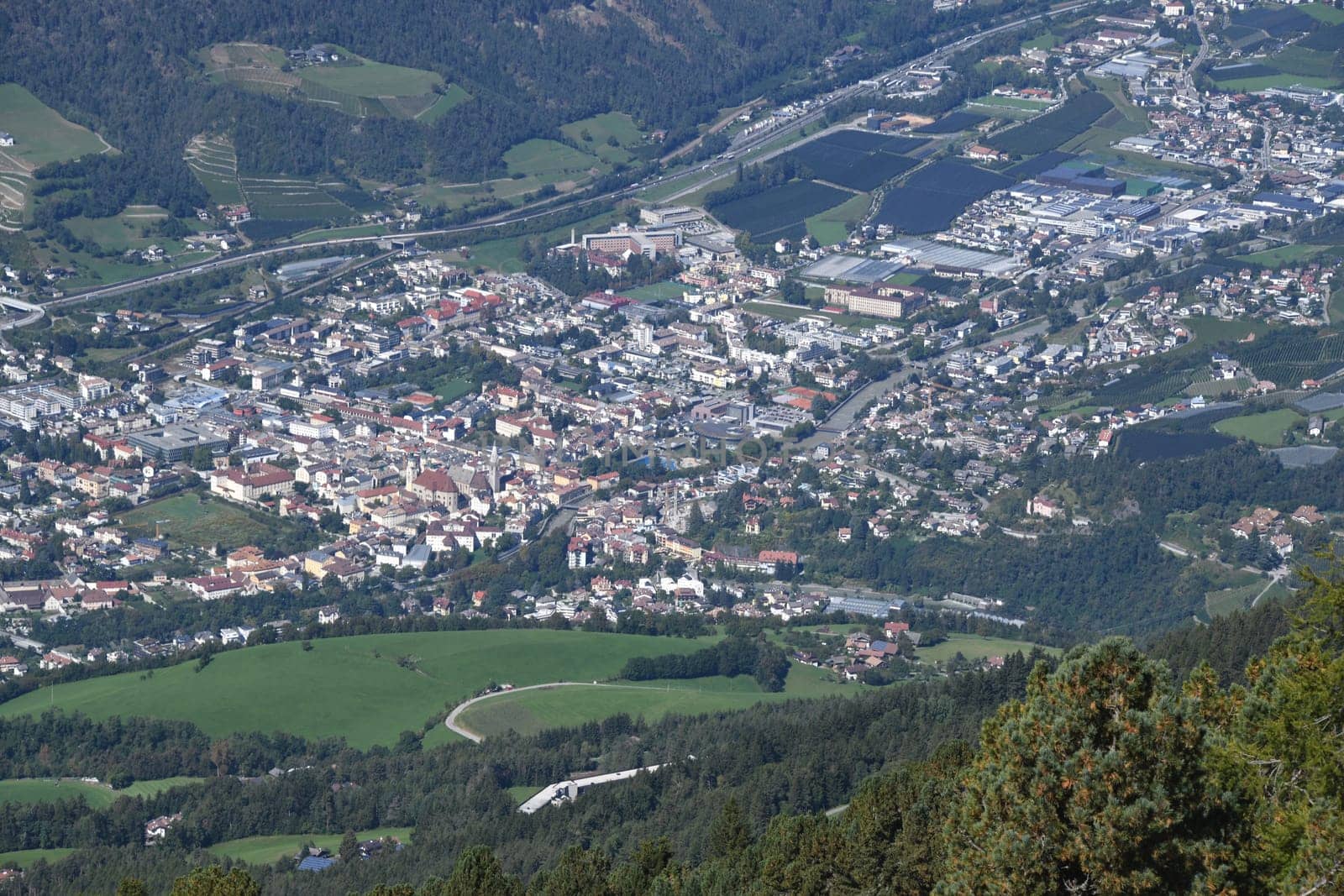 An aerial view of Brixen in South Tyrol - Trentino,Italy. The city is located on the Eisack River in the Eisack Valley about 40 km north of Bozen.