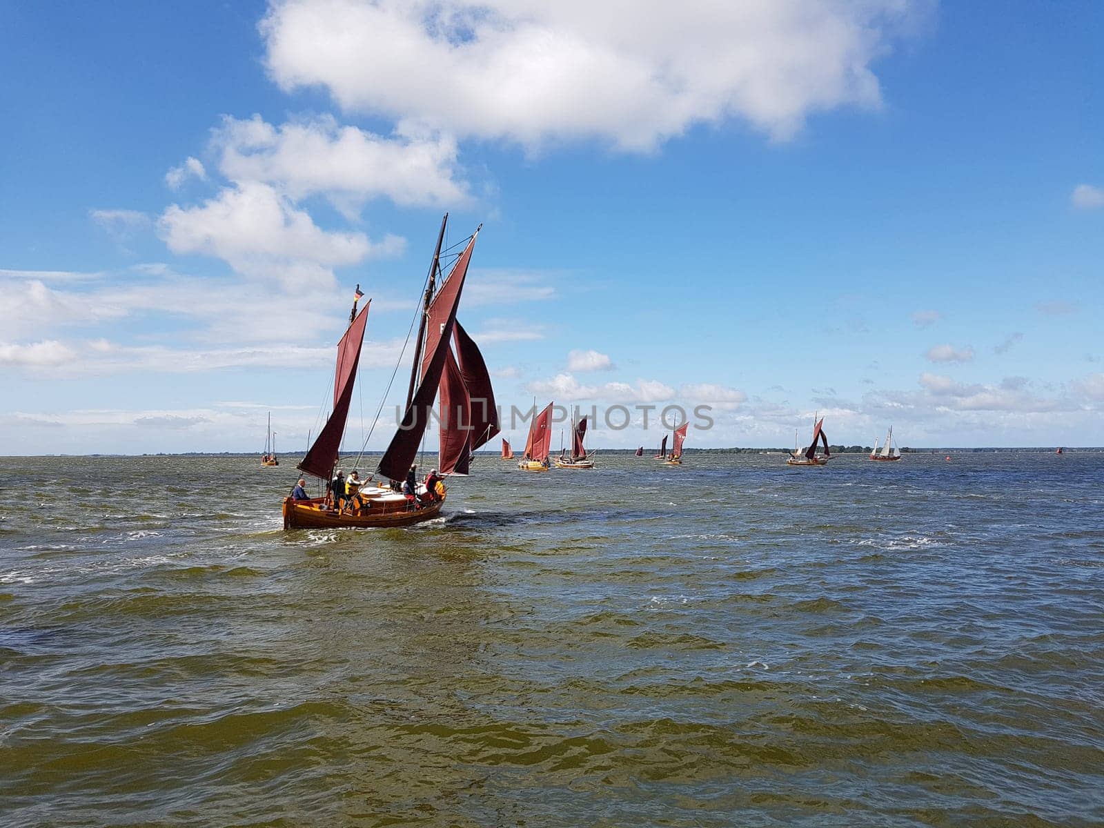 Zeesboat,regatta in the lagoon landscape in Mecklenburg-Western Pomerania.