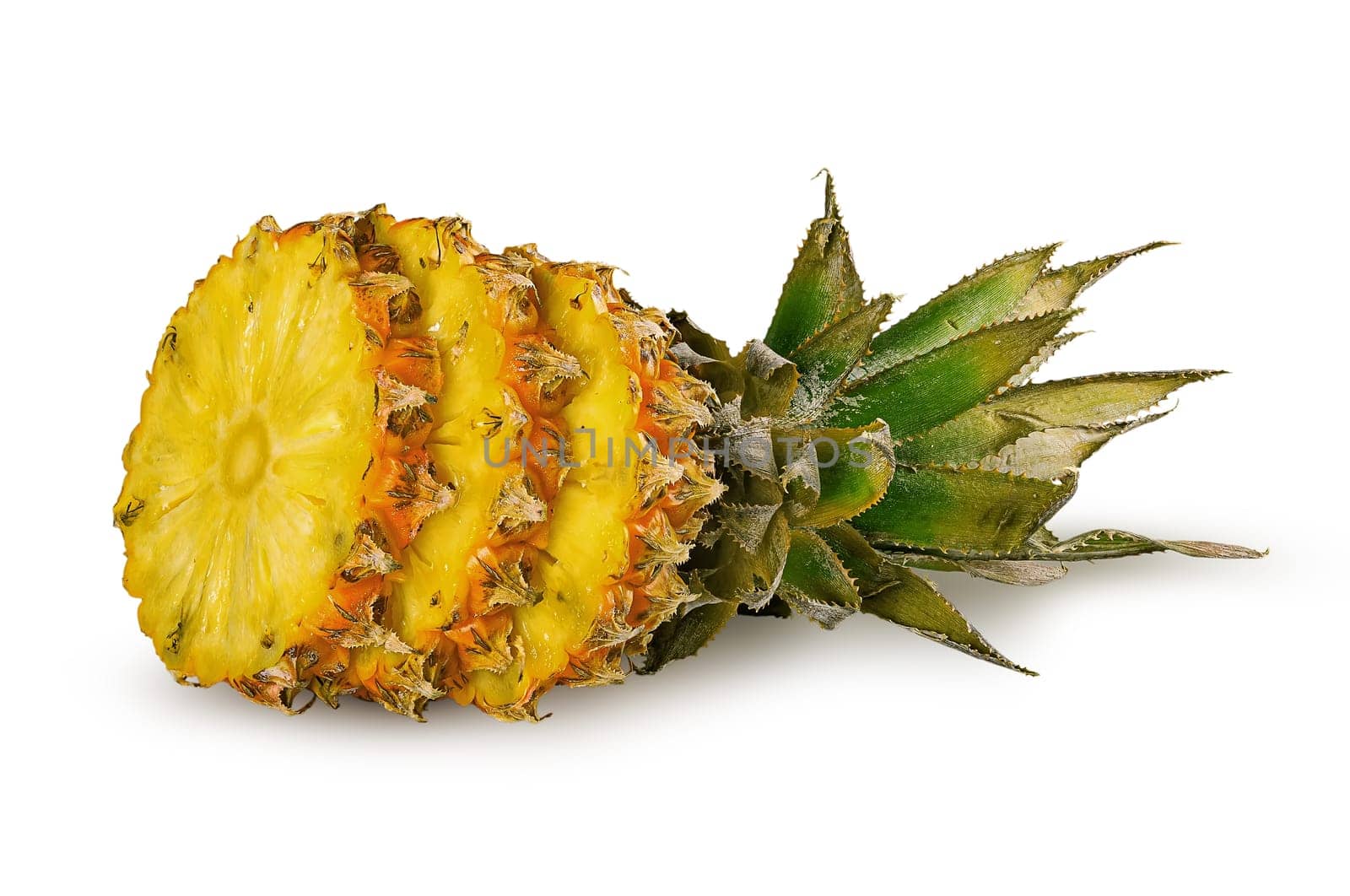 Pineapple slice with top and slices isolated on white background