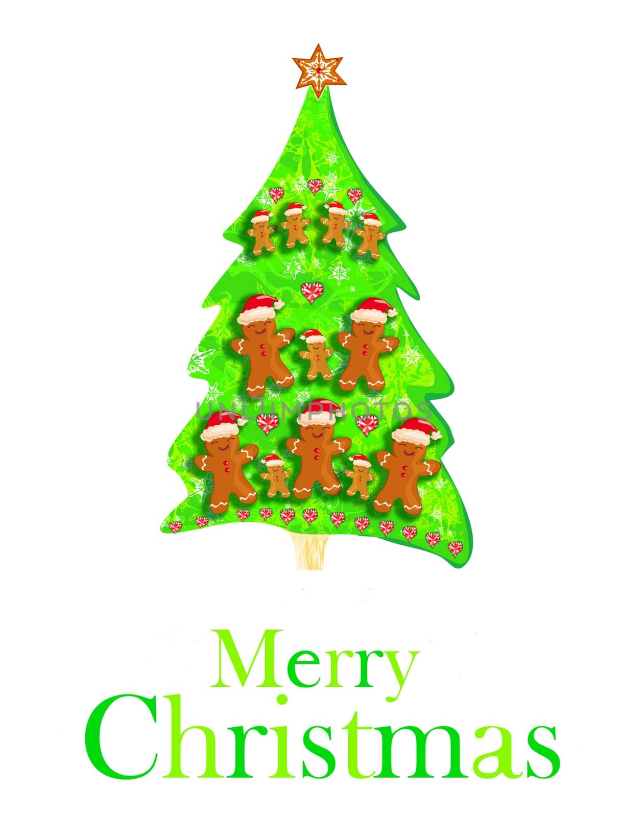 card with a Gingerbread funny Christmas tree decorations