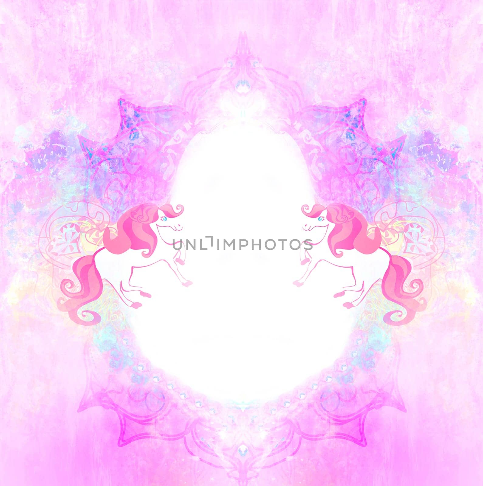 artistic girly frame with beautiful unicorns
