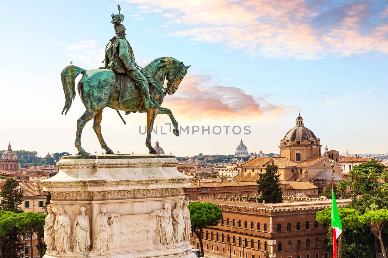 The equestrian statue of Victor Emmanuel II above the Altar of the Fatherland, Rome, Italy.