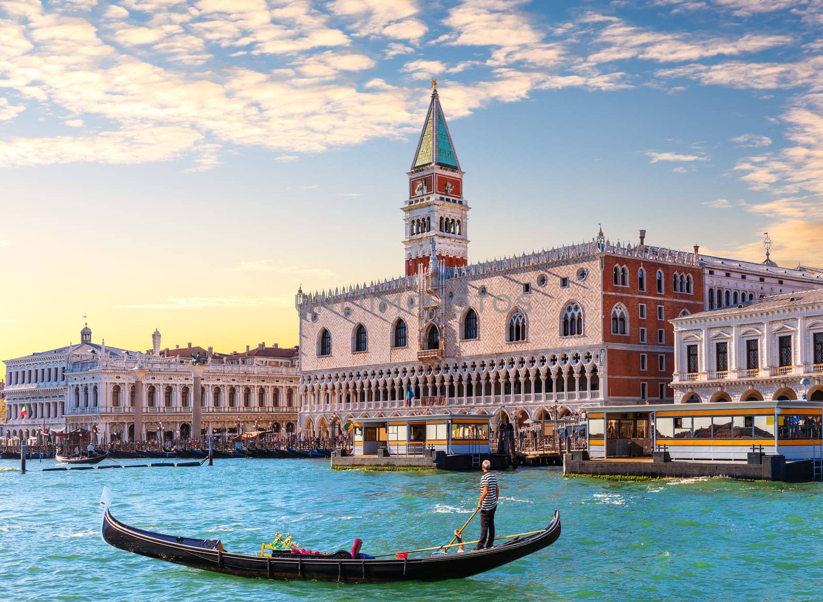 Gondola in front of the Doge's Palace in Venice, Italy.