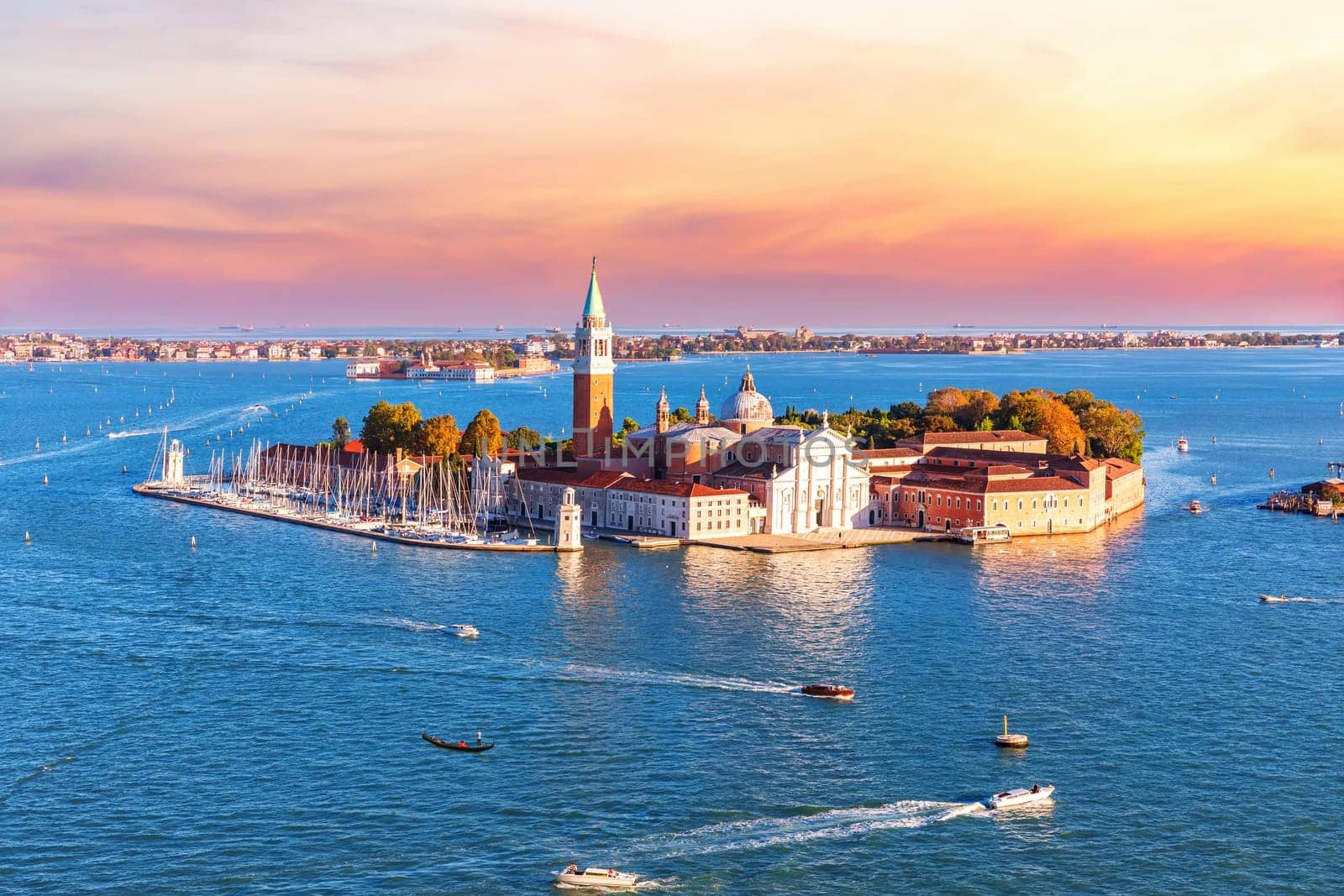 Famous San Giorgio Maggiore island of Venice, beautiful sunset view, Italy.