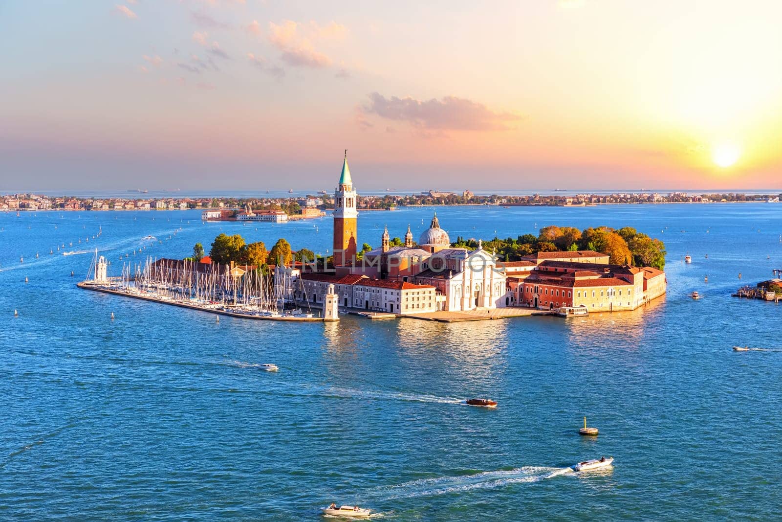 Famous San Giorgio Maggiore island of Venice, beautiful sunset view, Italy.