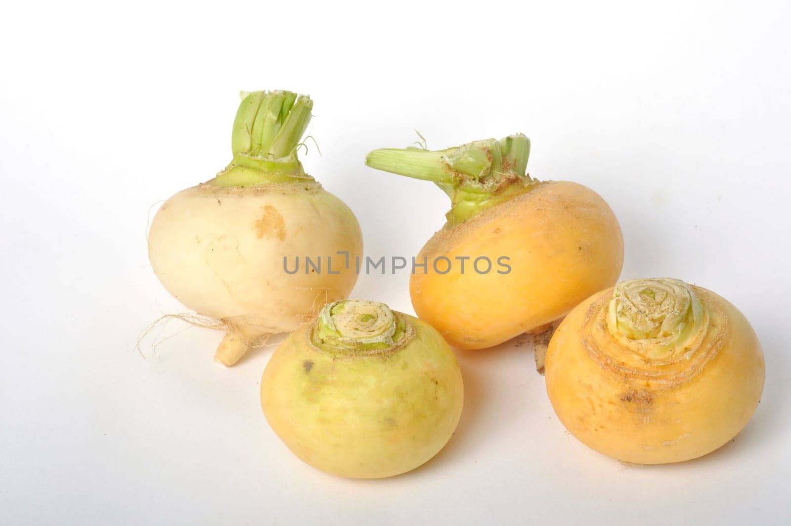 Young turnips on a white background