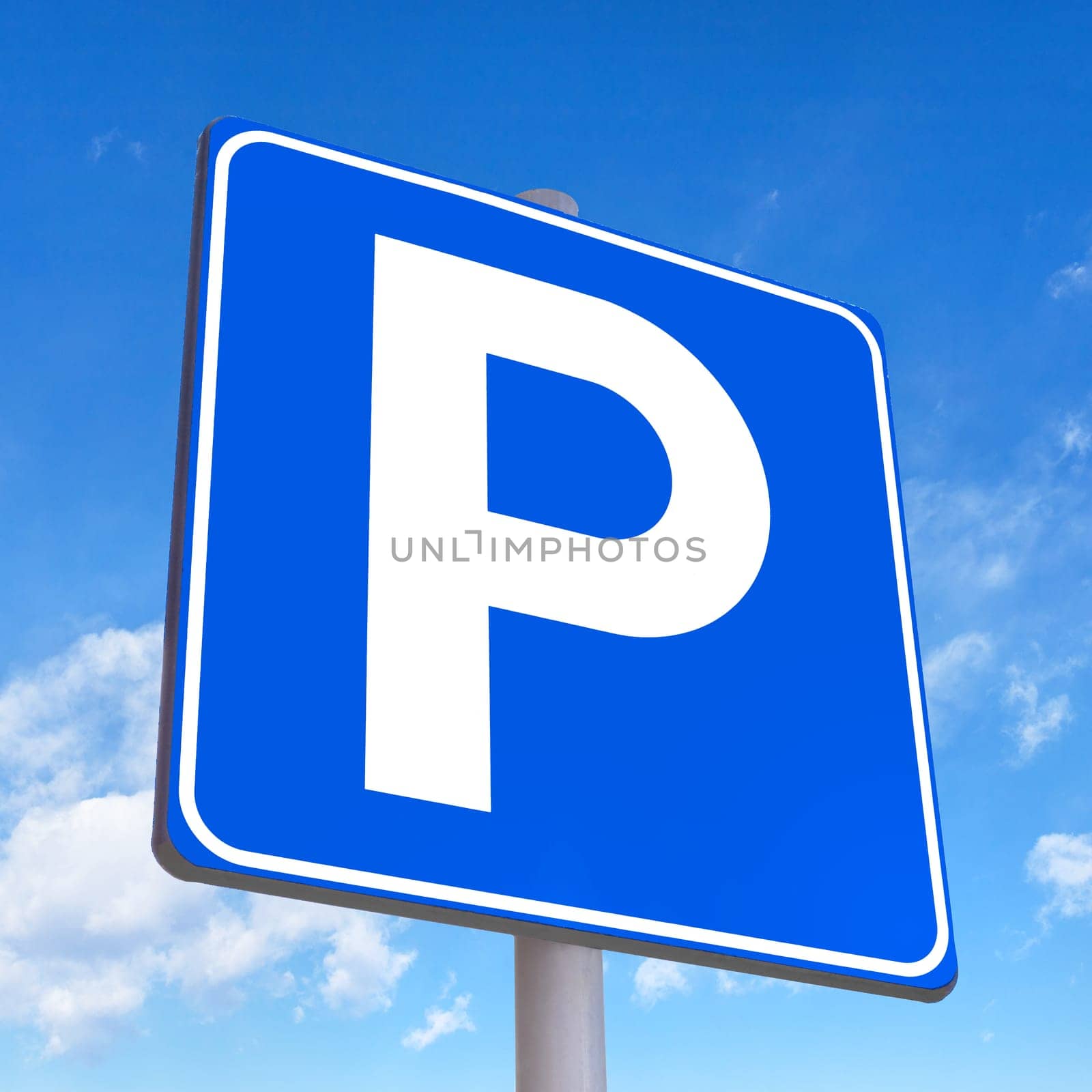 Parking traffic sign with high resolution sky background.