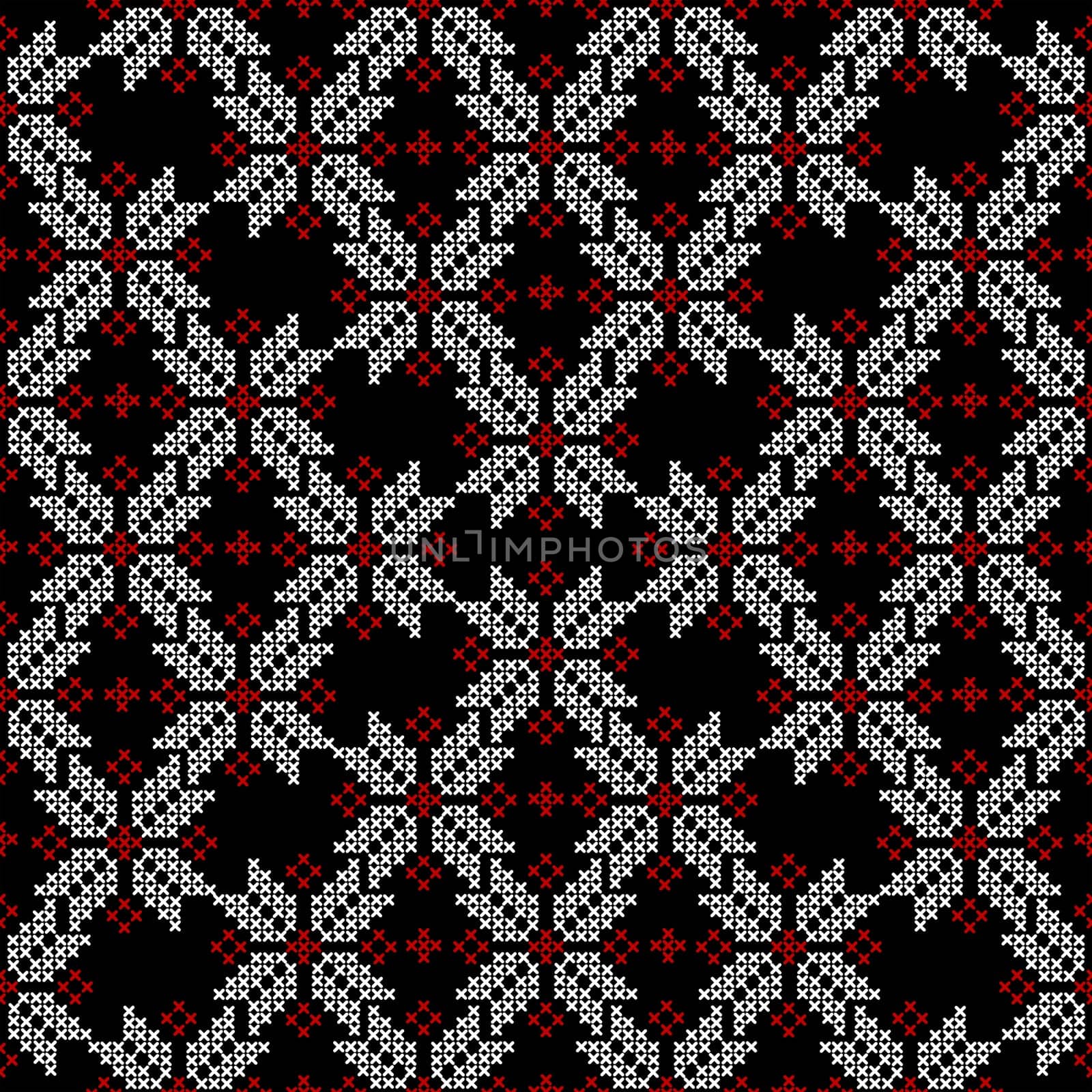 Embroidered cross-stitch seamless pattern with ethnic motifs