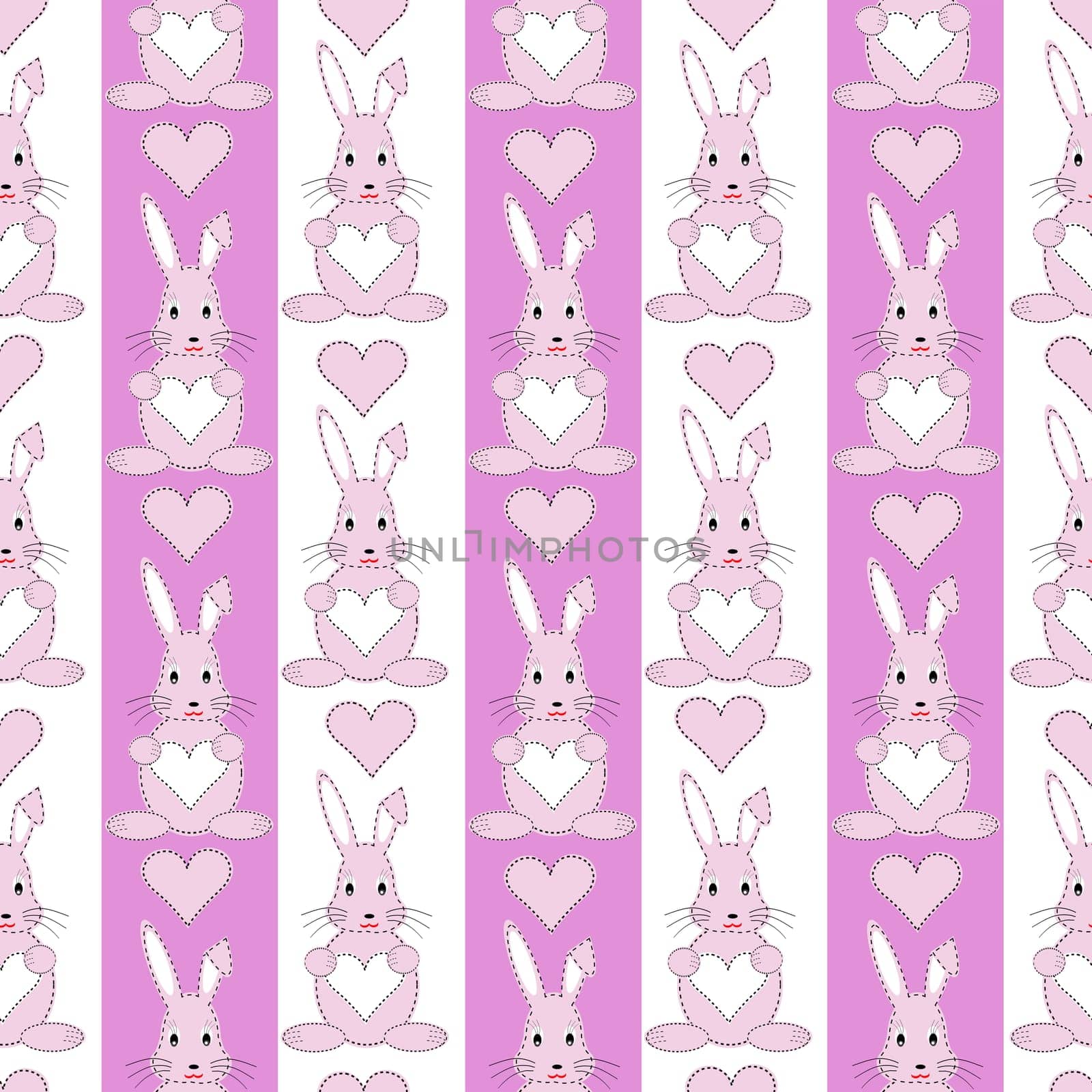 Pink and white seamless pattern with bunny for baby girls, wrapping paper
