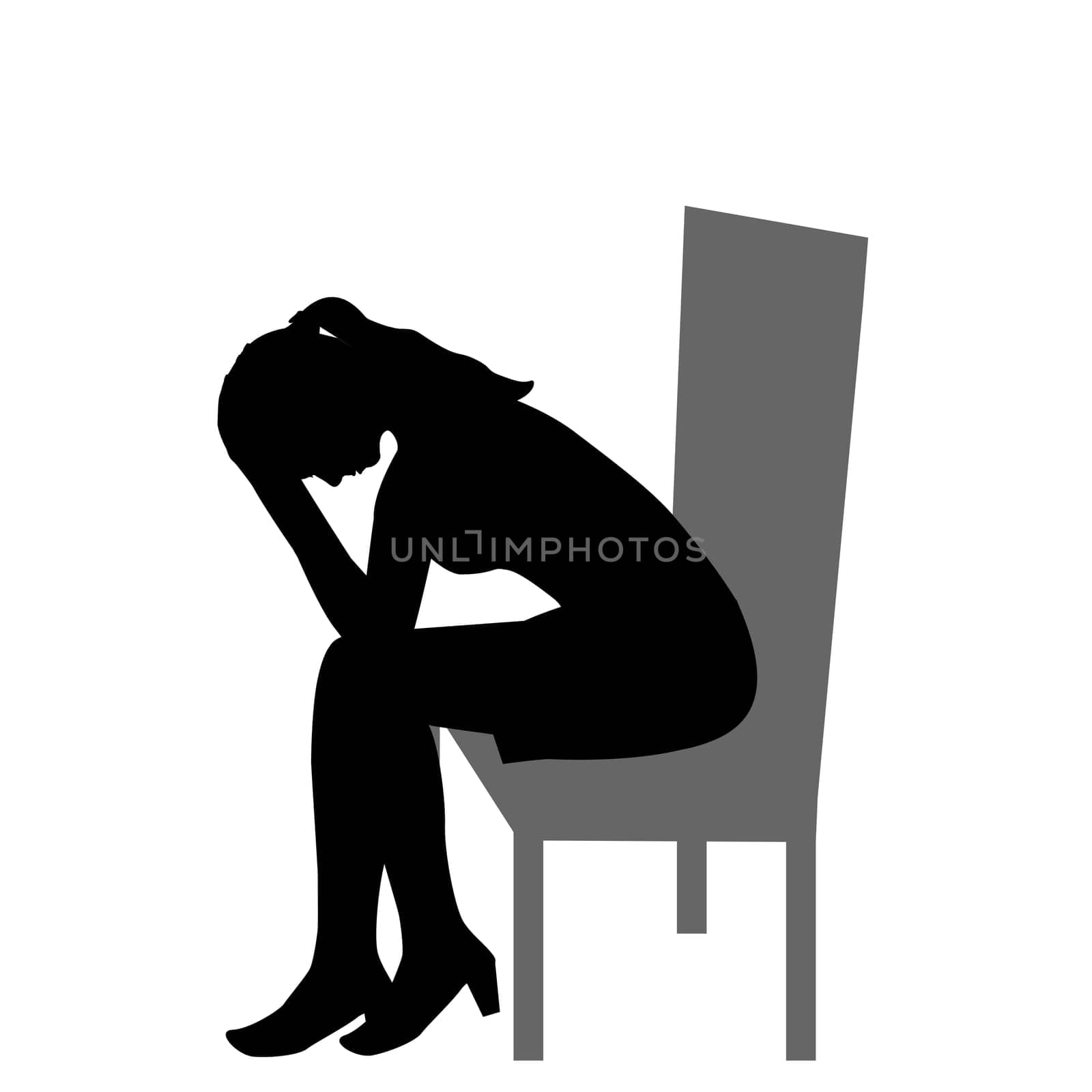 Sad woman sitting on a chair and  holding her head in her hands